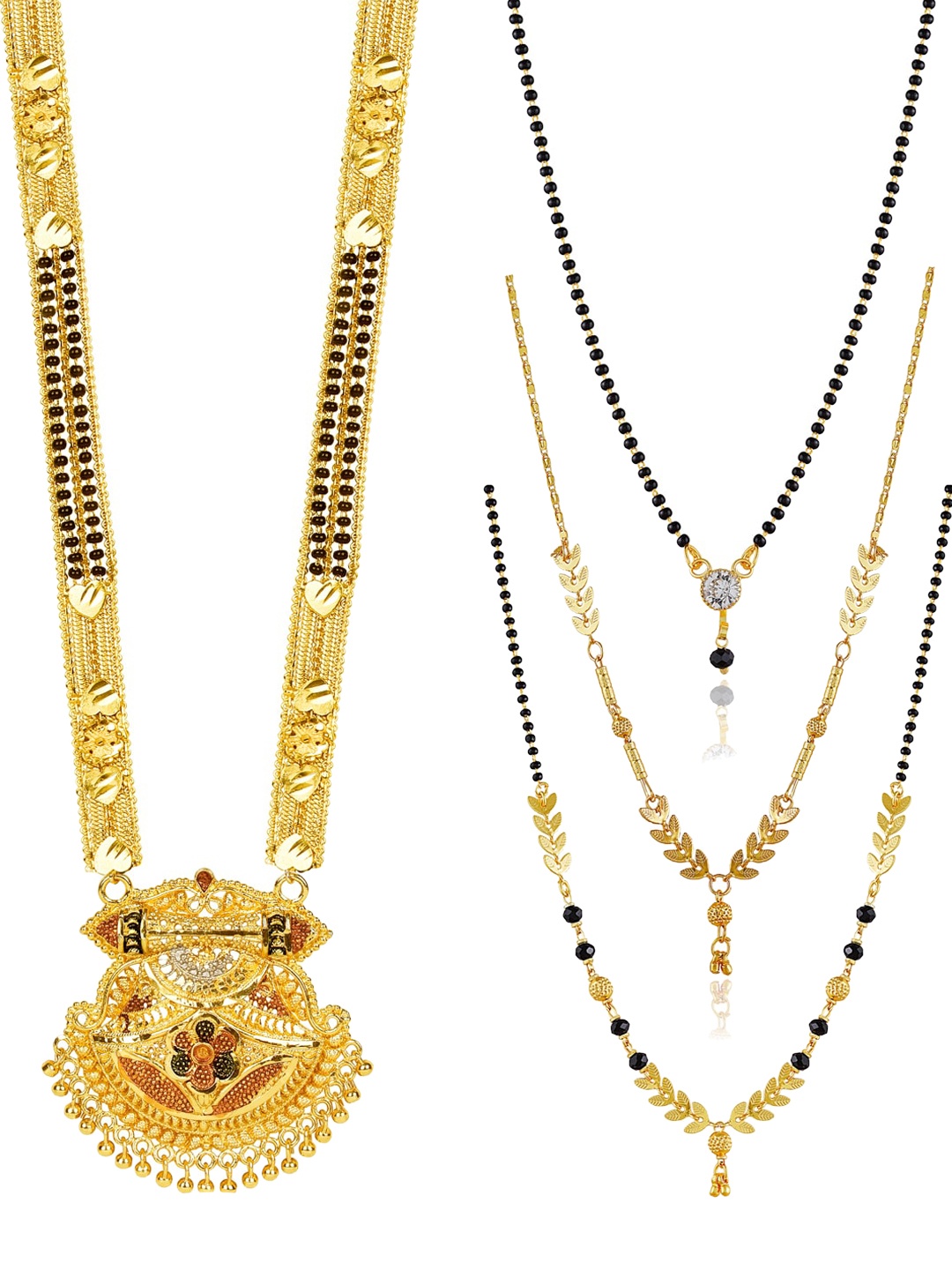 

Brandsoon Set Of 4 Gold-Toned & Black Gold Plated Beaded Mangalsutra