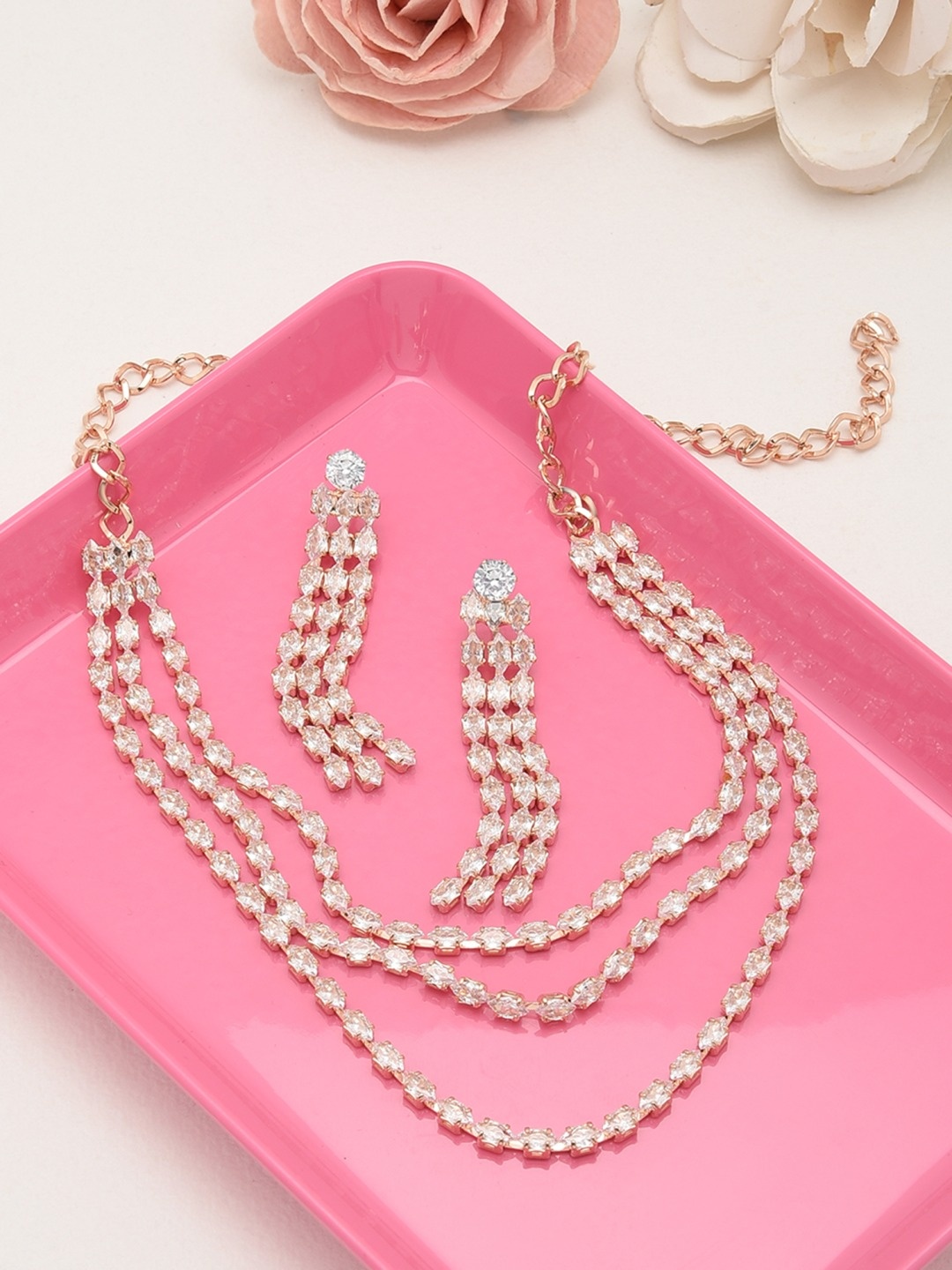 

AMI Rose Gold-Toned & White Rose Gold Plated Studded Jewellery Set