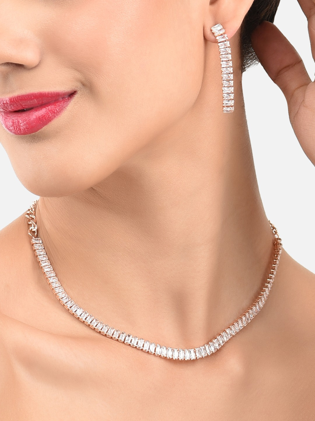 

AMI Rose Gold-Toned & White Rose Gold Plated Studded Jewellery Set