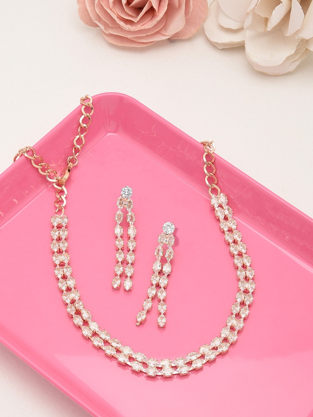 

AMI Rose Gold-Toned & White Rose Gold Plated Studded Jewellery Set