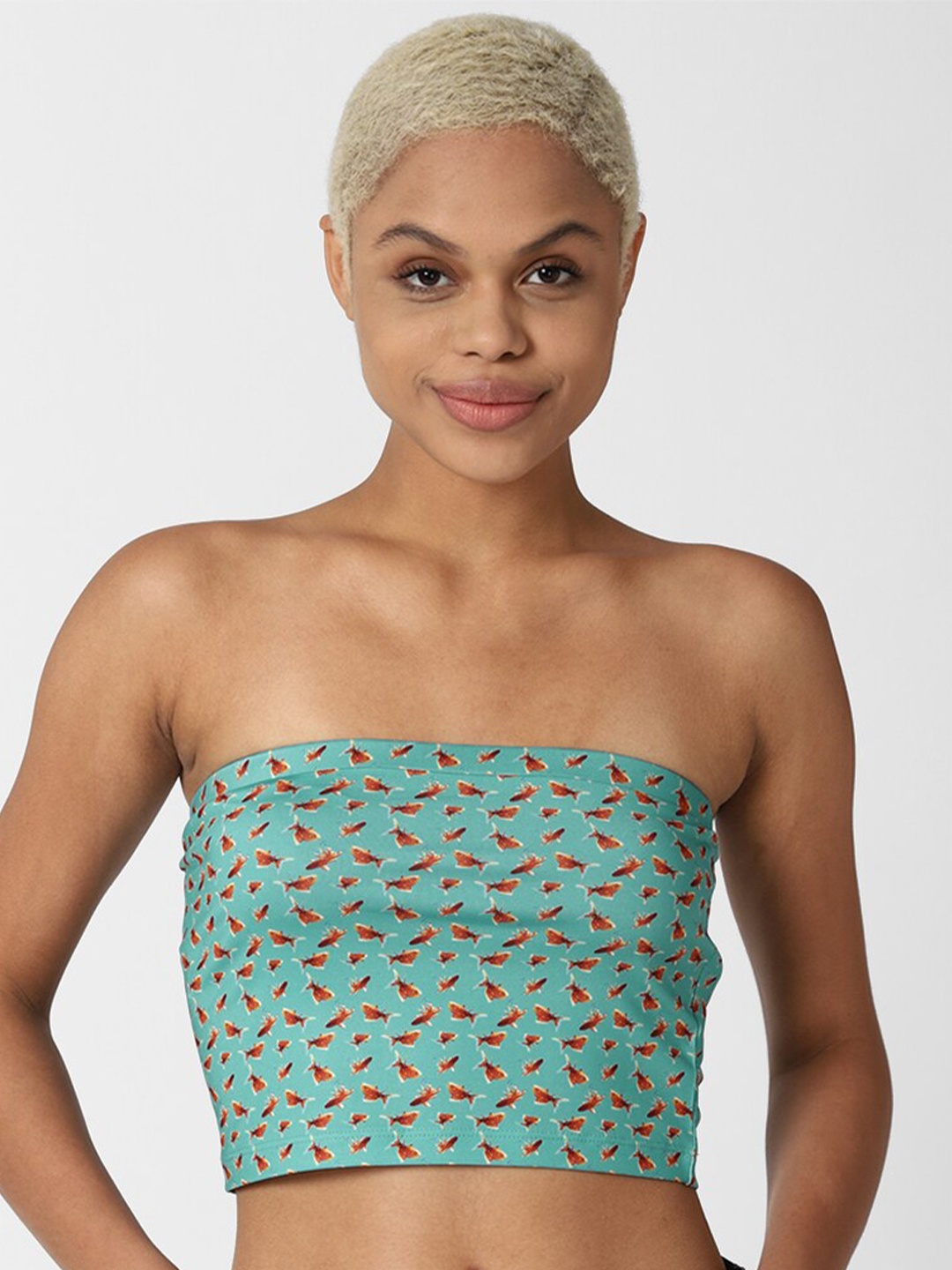 

FOREVER 21 Blue Geometric Tube Crop Top