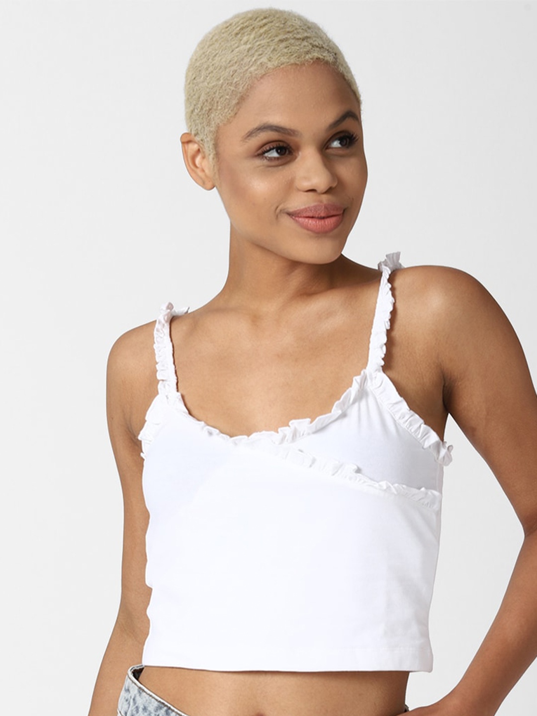 

FOREVER 21 White Ruffles Crop Top