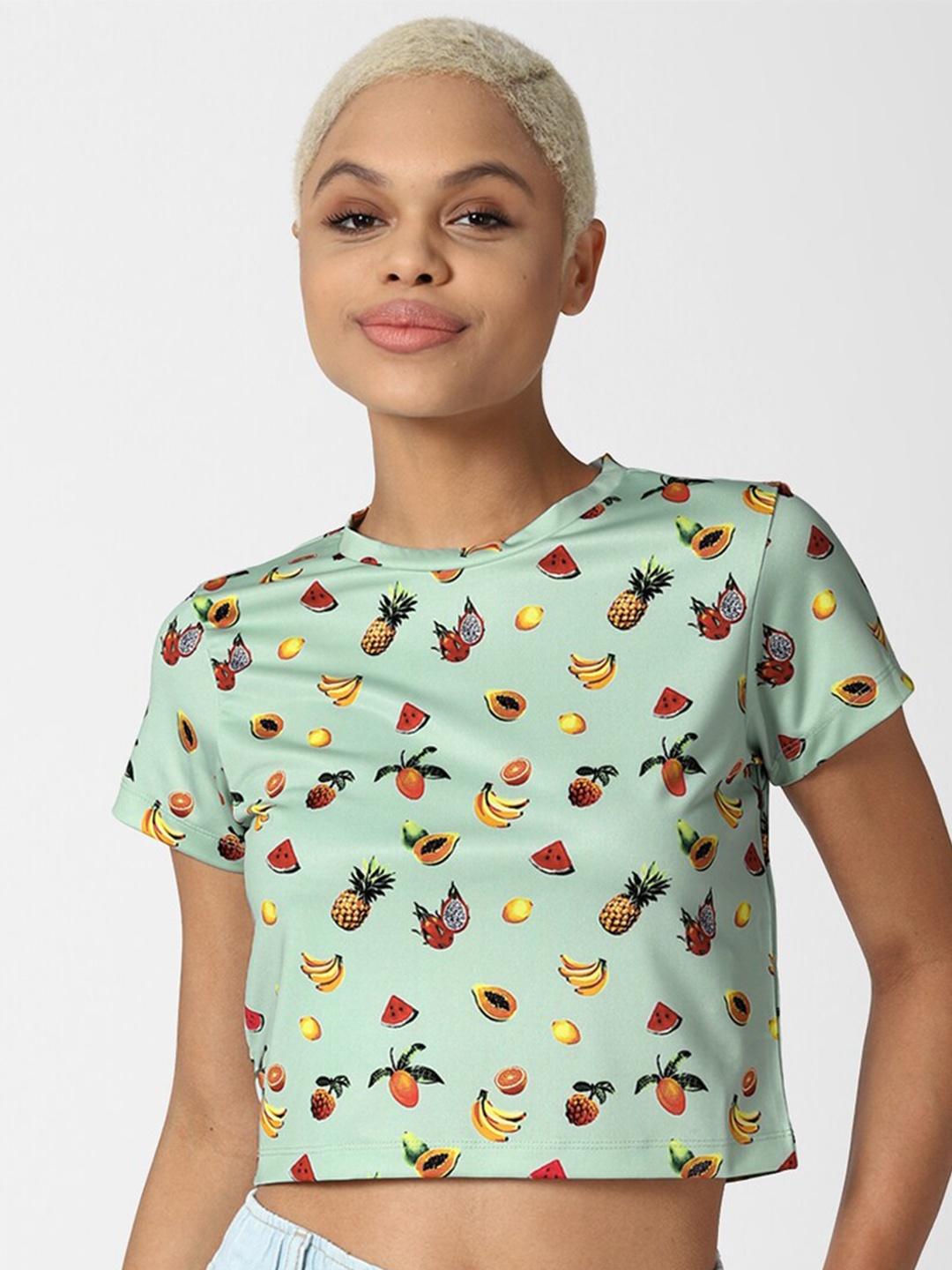 

FOREVER 21 Green Printed Regular Crop Top