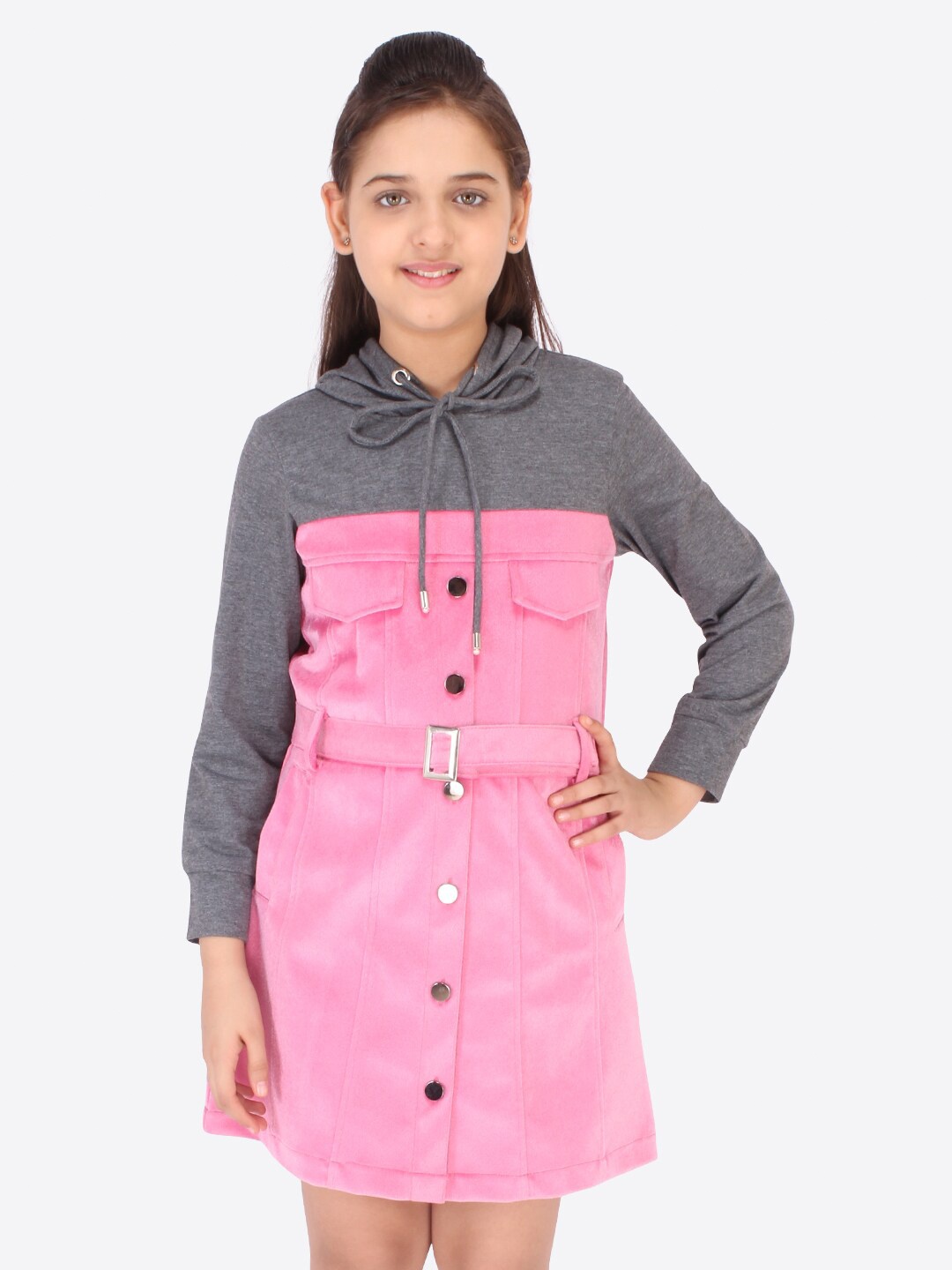 

CUTECUMBER Pink & Grey Velvet Shirt Dress