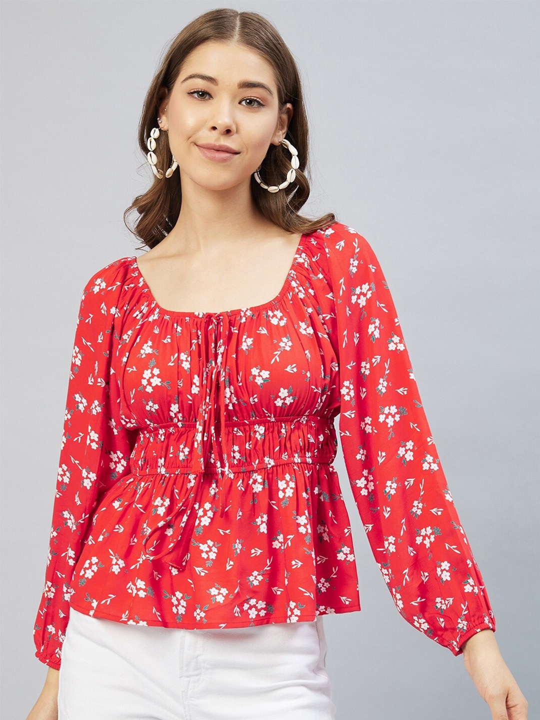 

Carlton London Red Floral Empire Top