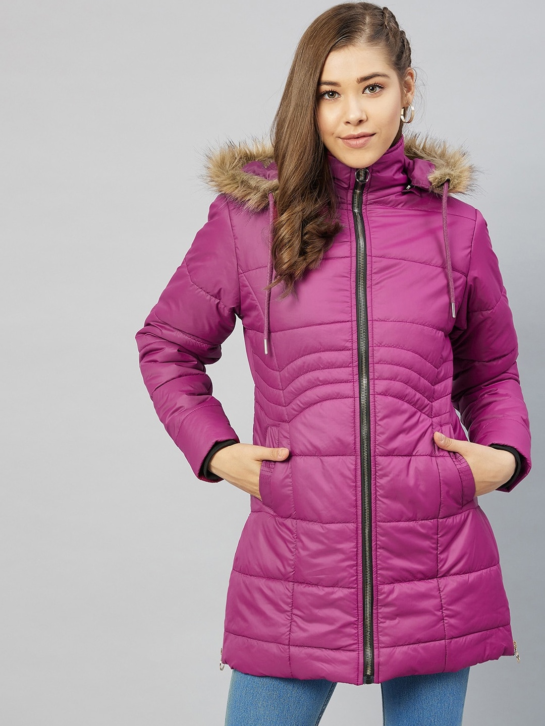 

Carlton London Women Pink Lightweight Longline Padded Jacket