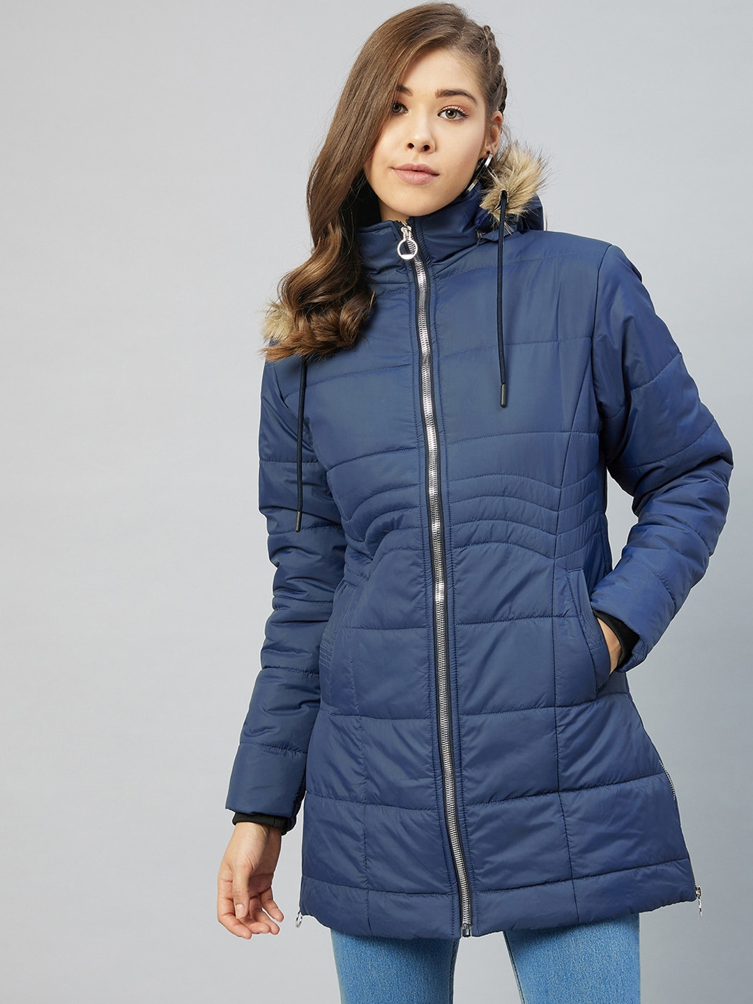 

Carlton London Women Blue Lightweight Longline Padded Jacket