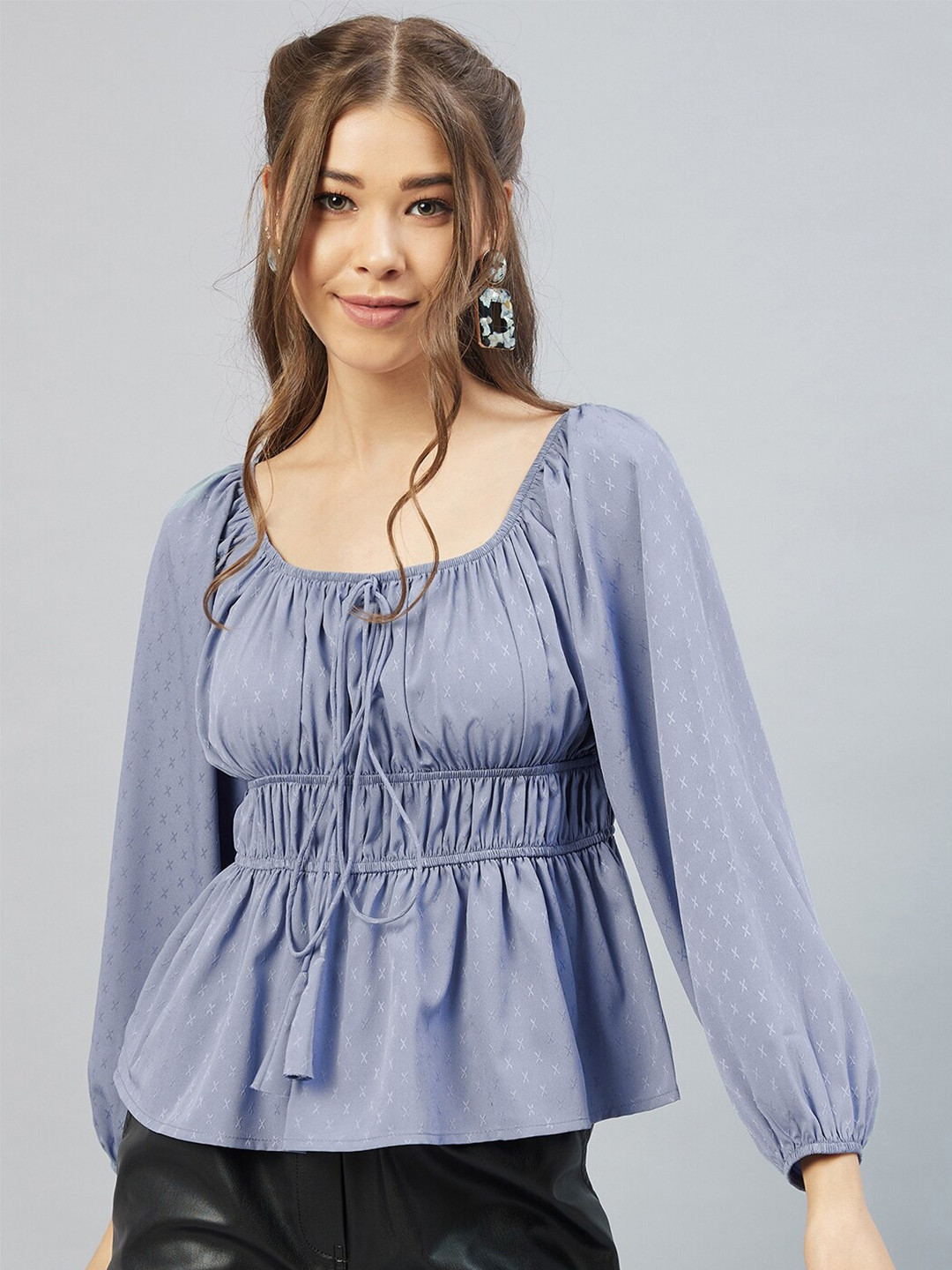 

Carlton London Blue Georgette Cinched Waist Top