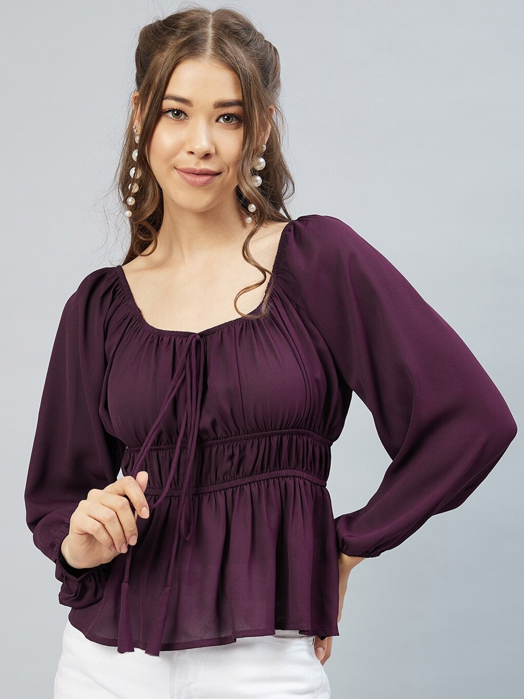 

Carlton London Burgundy Georgette Empire Top