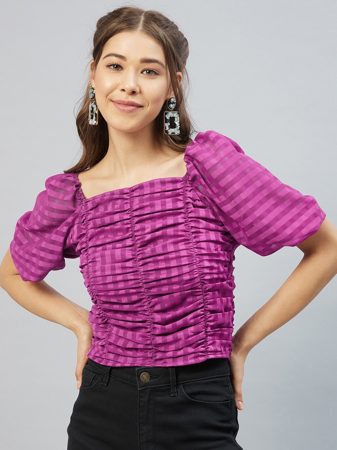 

RARE Women Purple Striped Regular Crop Top