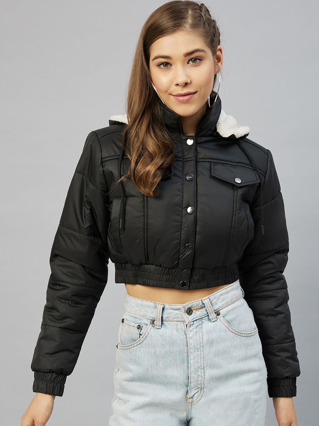 

RARE Women Black Colourblocked Lightweight Crop Parka Jacket