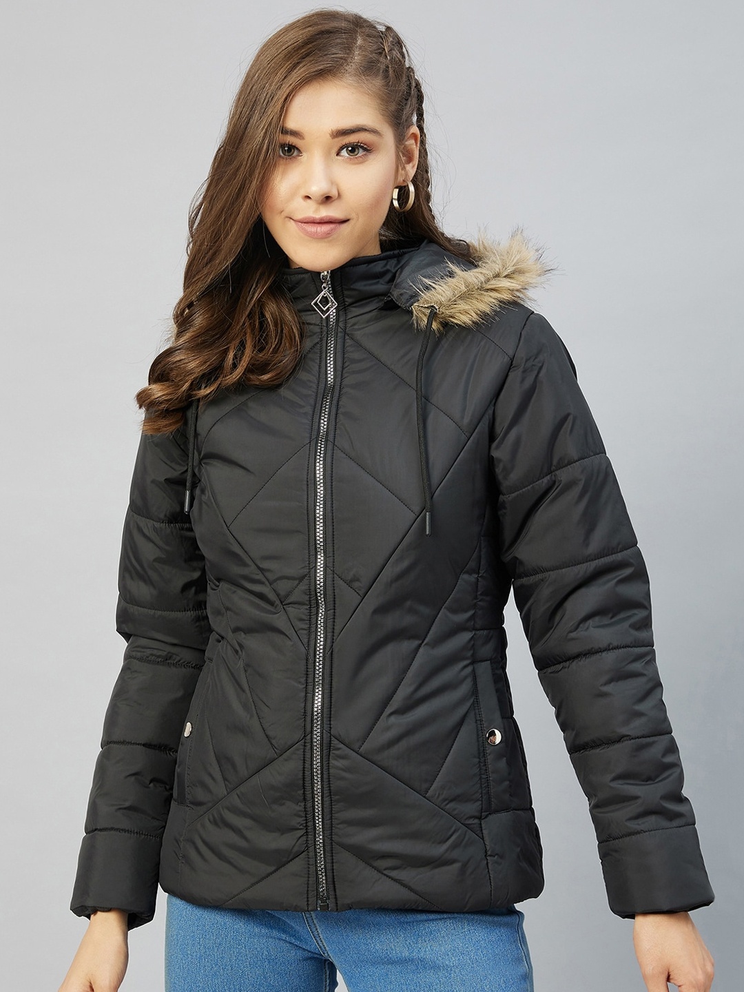 

RARE Women Black Self Design Lightweight Parka Jacket