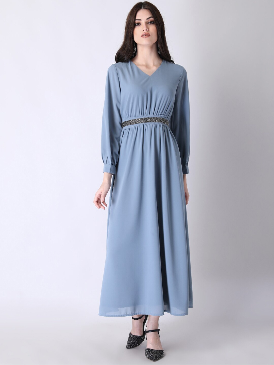 

FabAlley Blue Embellished Maxi Dress