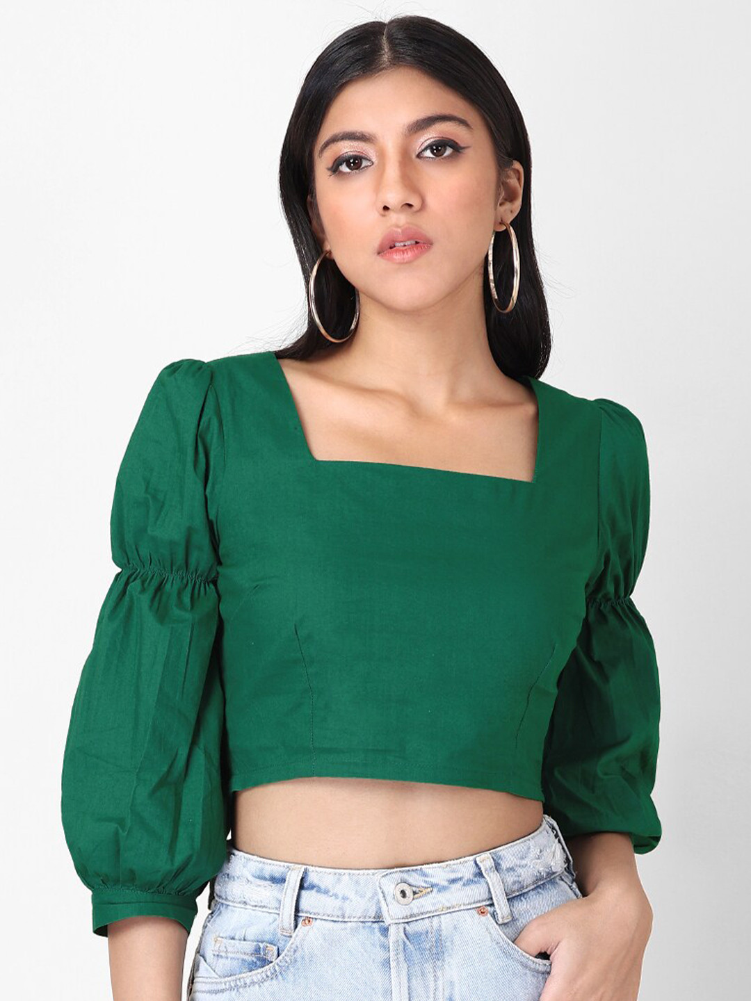 

FabAlley Green Regular Back Tie Crop Top