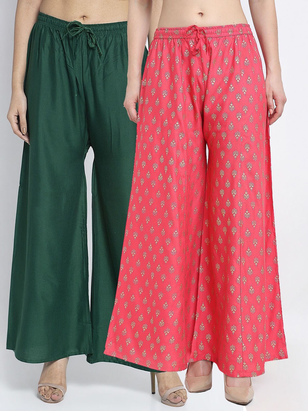 

GRACIT Women Green & Pink 2 Flared Knitted Ethnic Palazzos