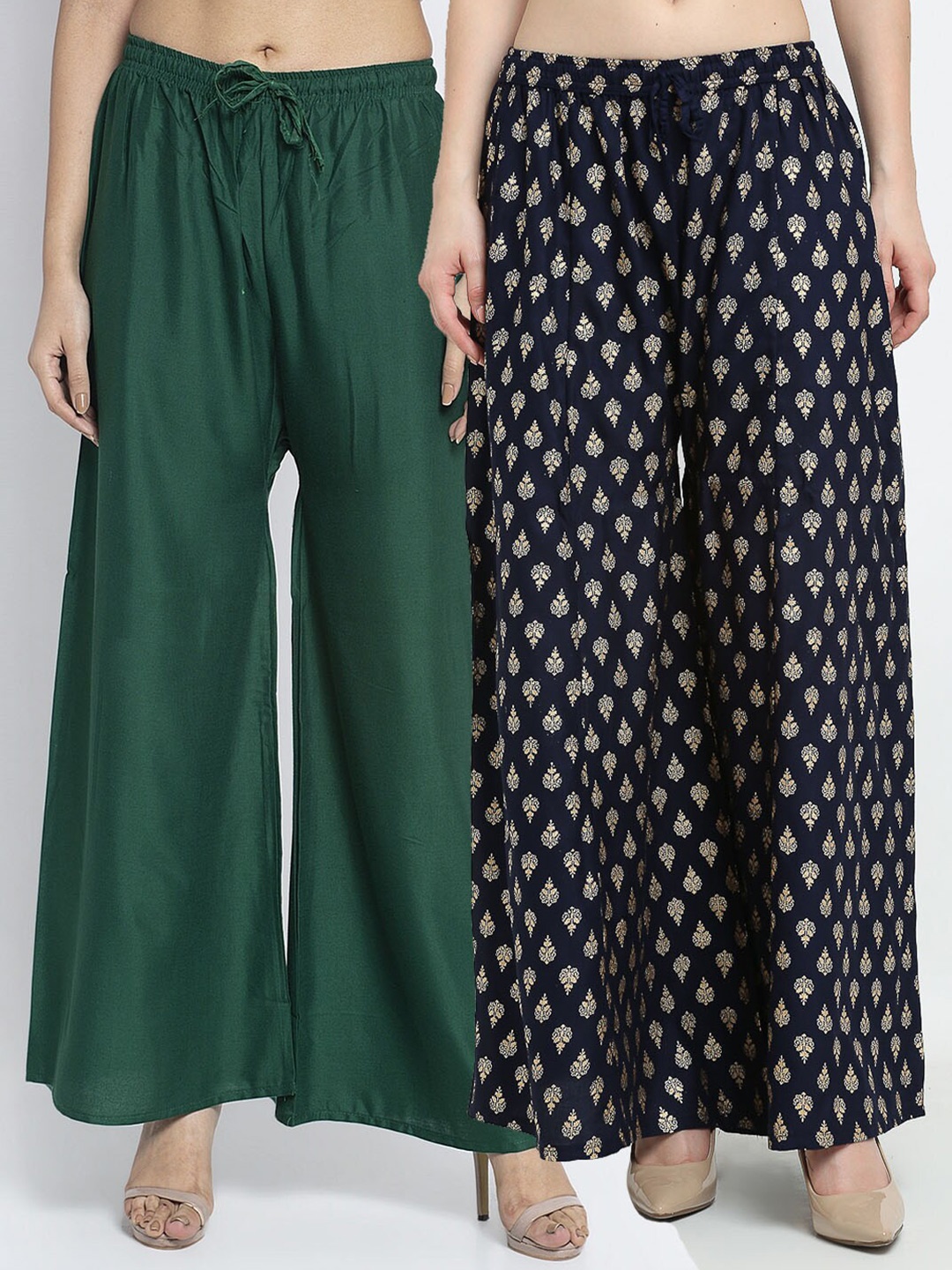 

GRACIT Women Green & Blue Set Of 2 Printed Flared Knitted Palazzos