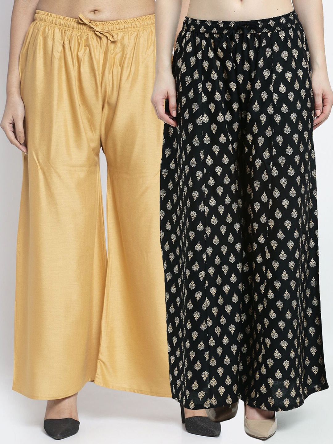 

GRACIT Women Pack Of 2 Printed Flared Palazzos, Beige