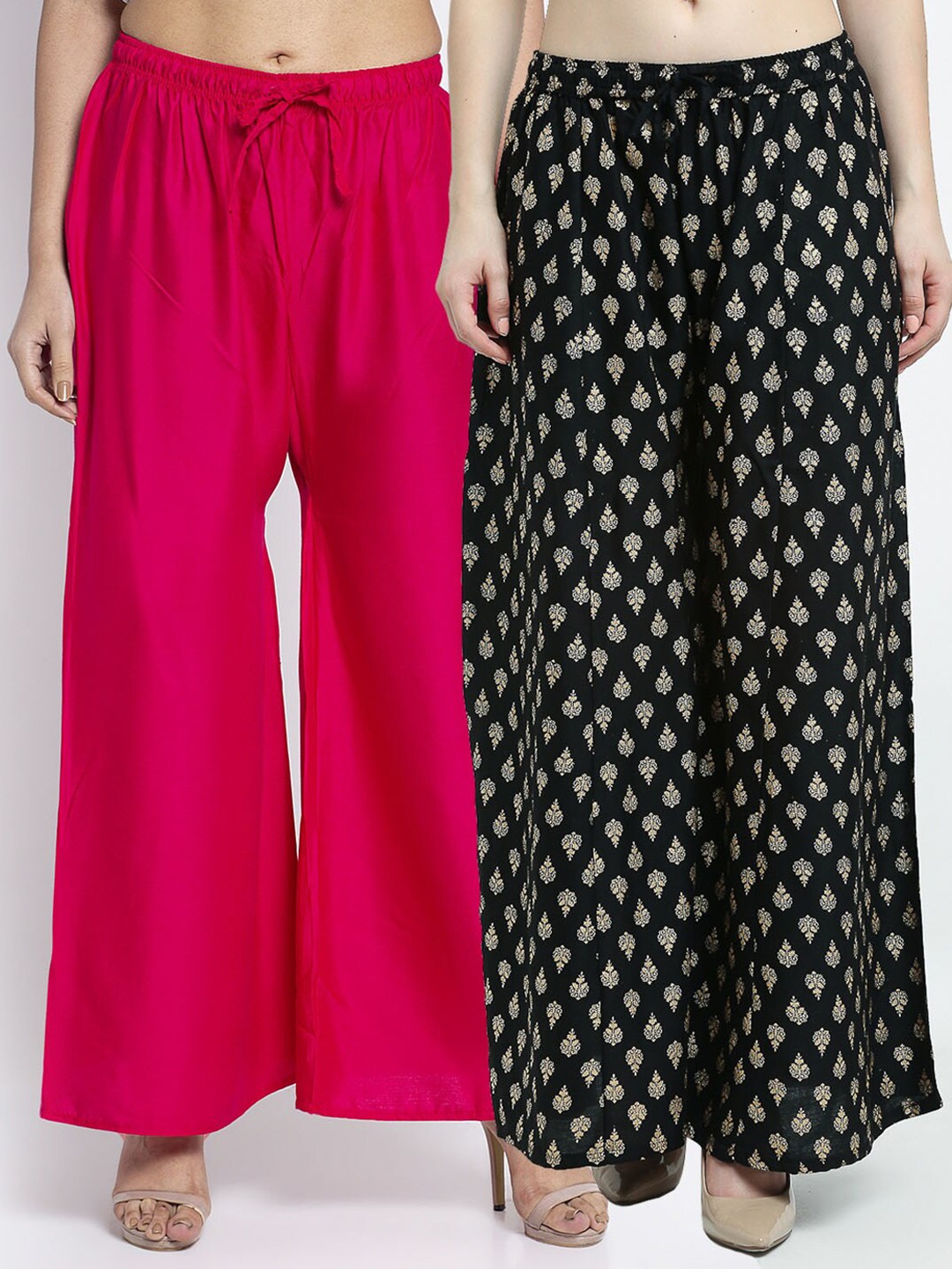 

GRACIT Women Pack Of 2 Pink & Black Printed Flared Ethnic Palazzos