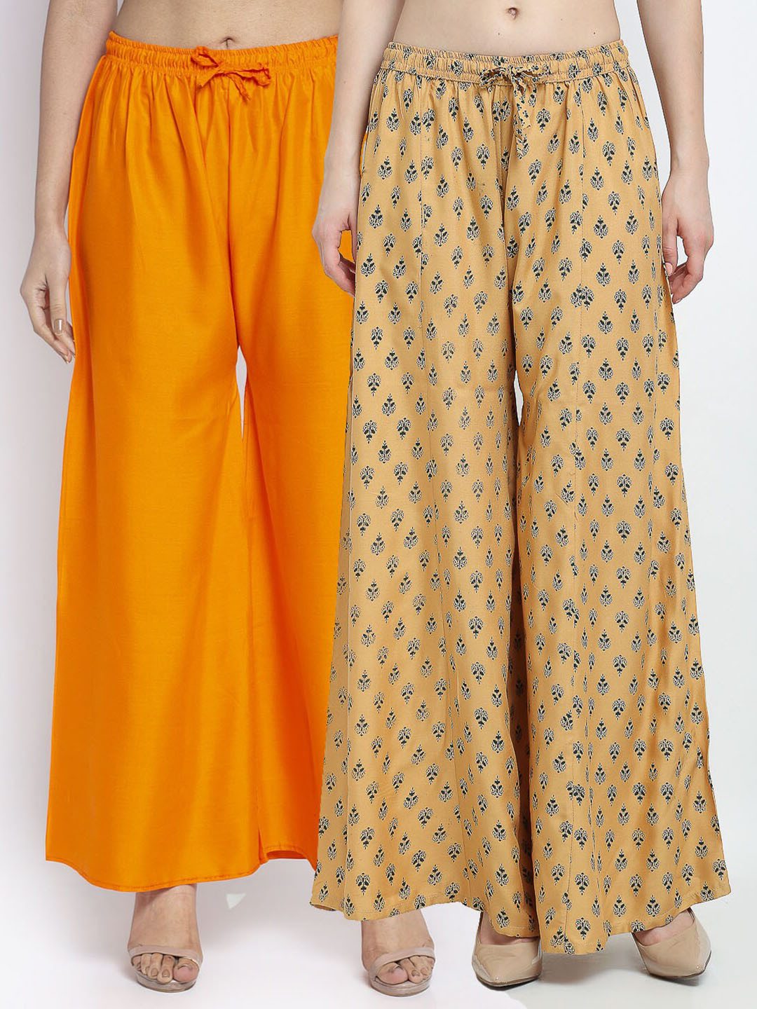

GRACIT Women Pack Of 2 Printed Flared Palazzos, Orange