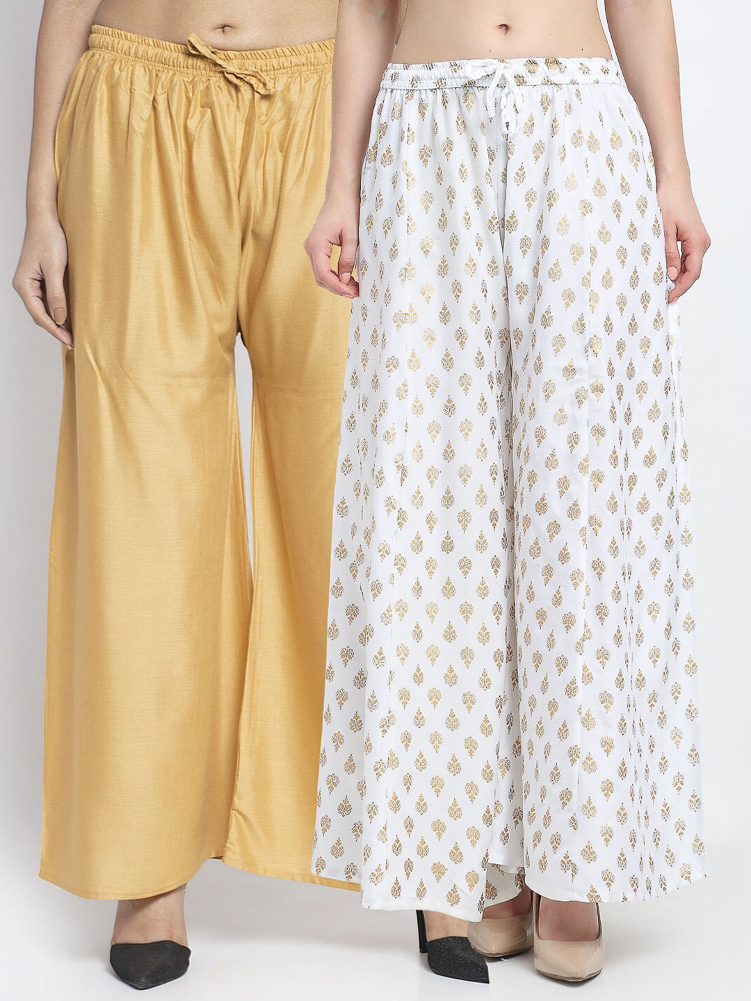 

GRACIT Women Pack of 2 Beige & White Flared Knitted Ethnic Palazzos