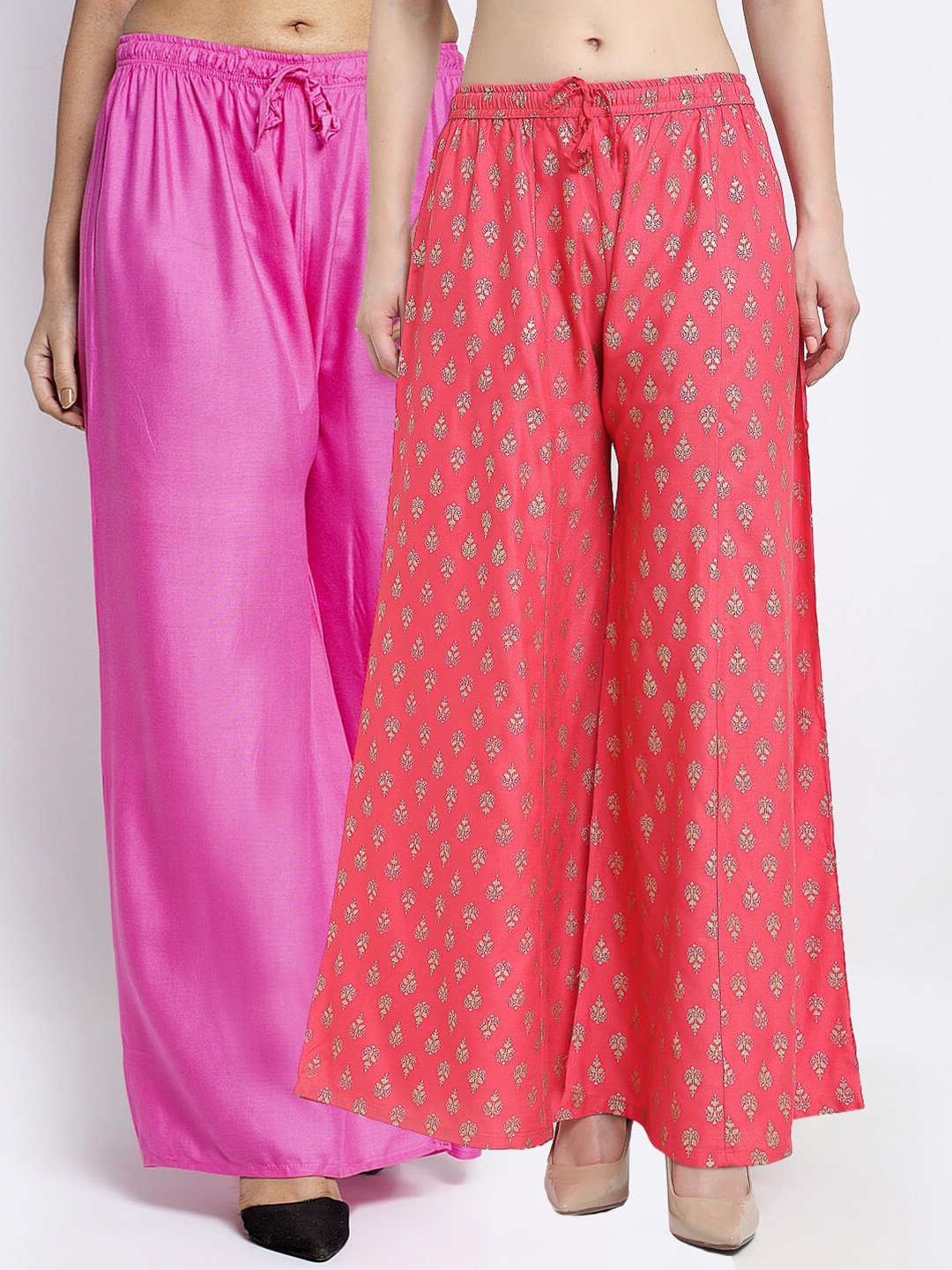 

GRACIT Women Pink Pack Of 2 Ethnic Motifs Printed Flared Knitted Ethnic Palazzos