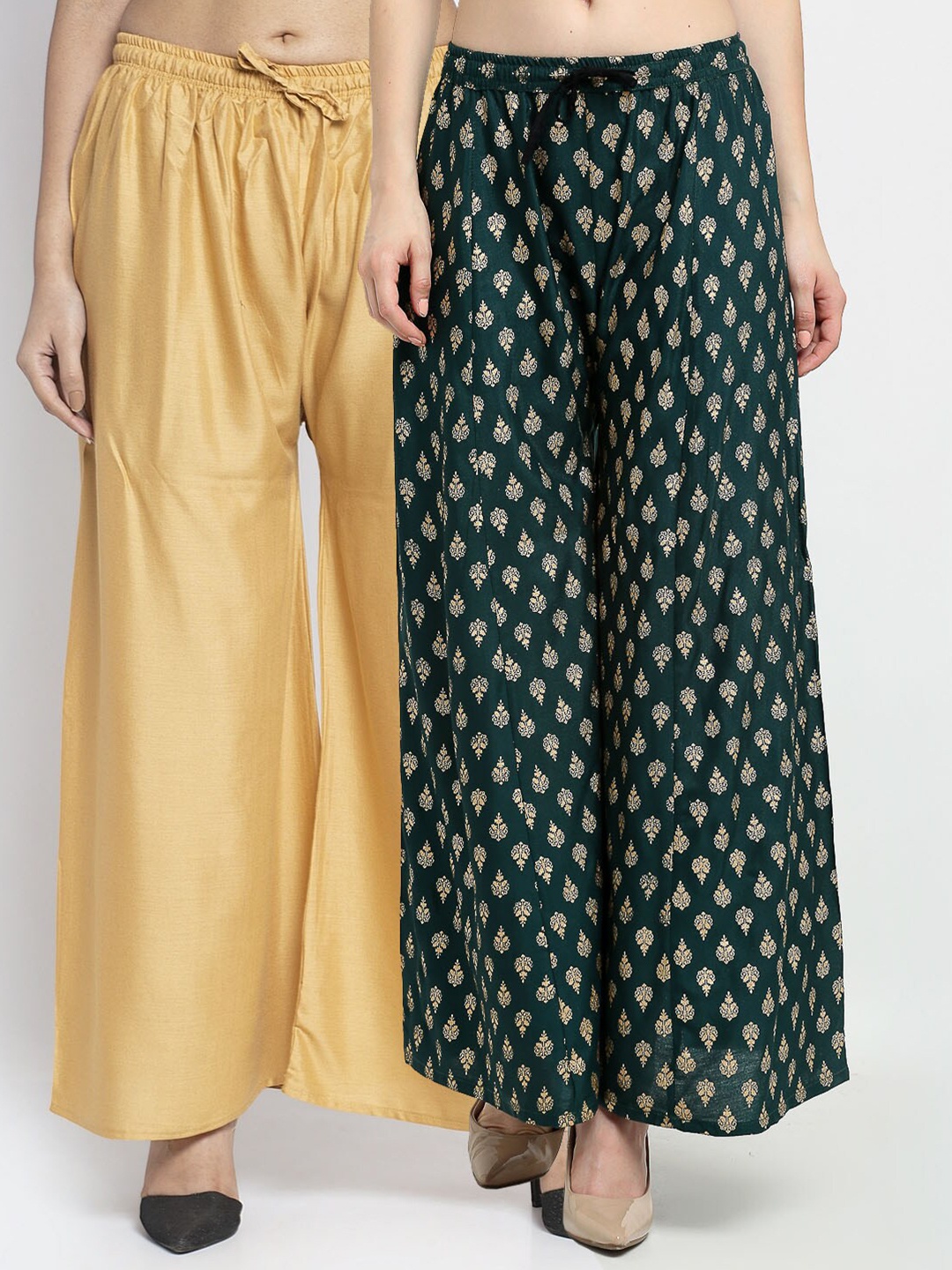 

GRACIT Women Pack Of 2 Flared Ethnic Palazzos, Beige