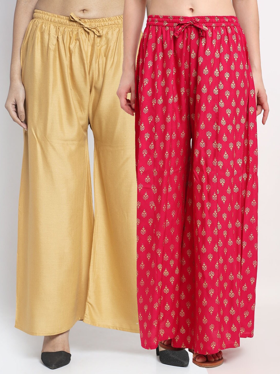 

GRACIT Women Beige & Pink 2 Printed Flared Knitted Ethnic Palazzos