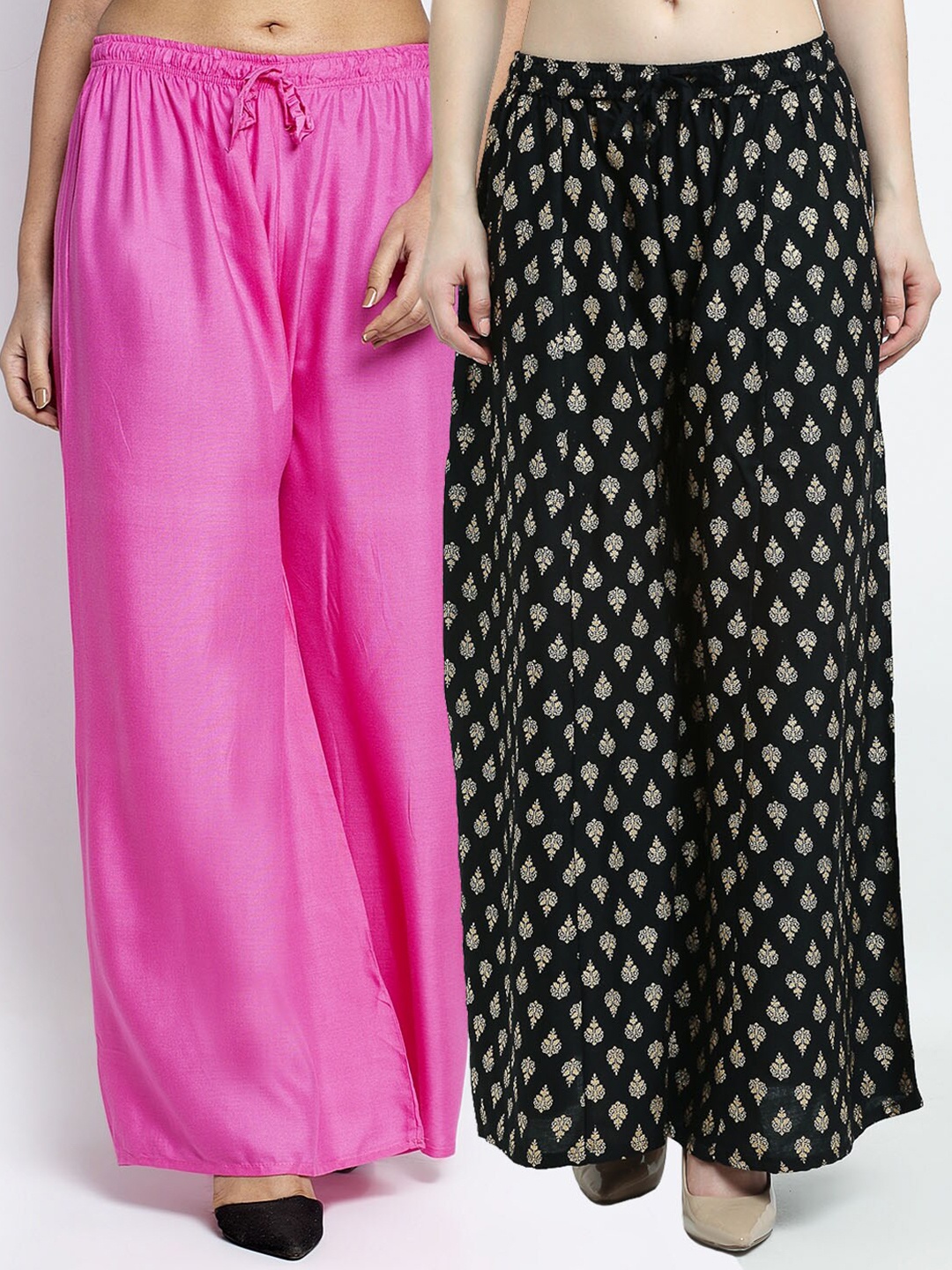 

GRACIT Set Of 2 Women Pink & Black Ethnic Motifs Printed Flared Ethnic Palazzos