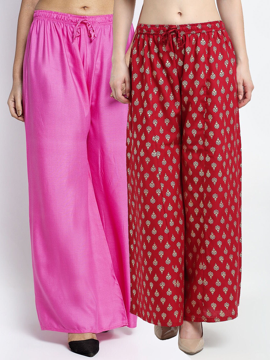 

GRACIT Set Of 2 Women Pink & Red Flared Ethnic Palazzos