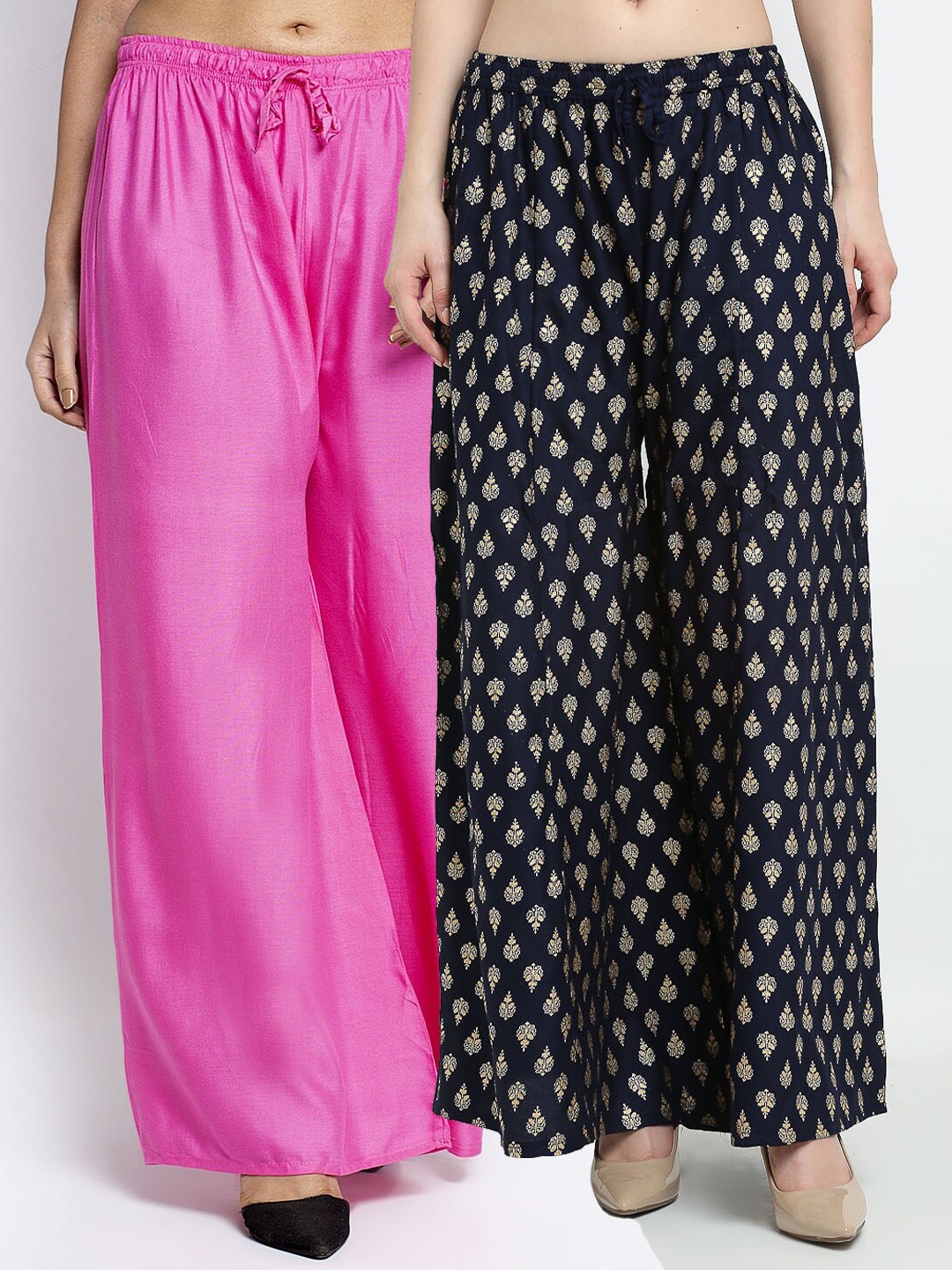 

GRACIT Women Pack of 2 Pink & Navy Blue Ethnic Palazzos
