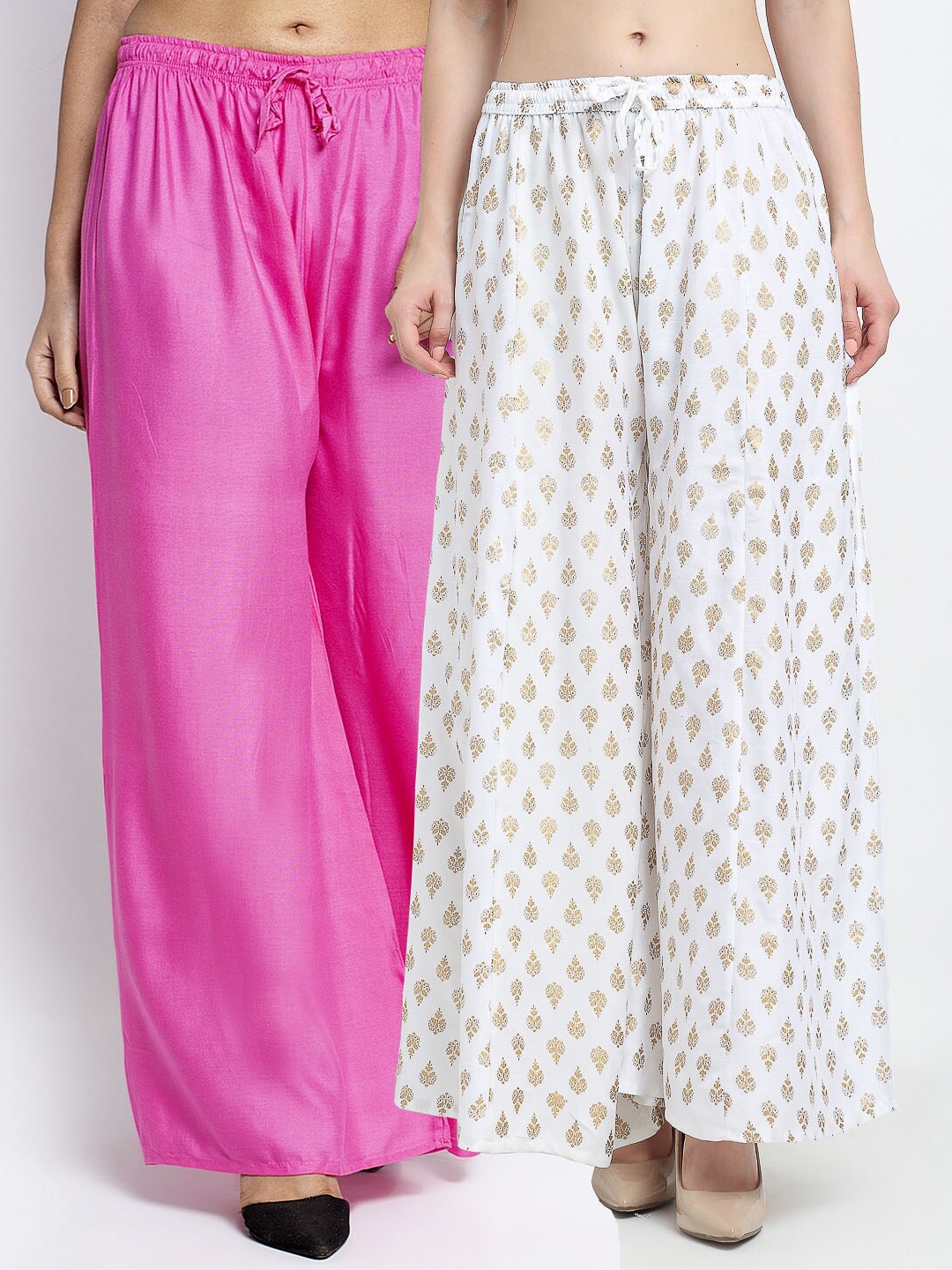 

GRACIT Women Pink & White Printed Palazzos