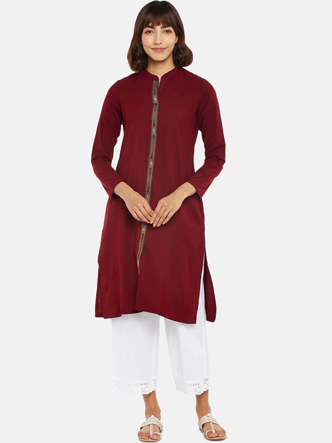 

RANGMANCH BY PANTALOONS Women Maroon Thread Work Kurta