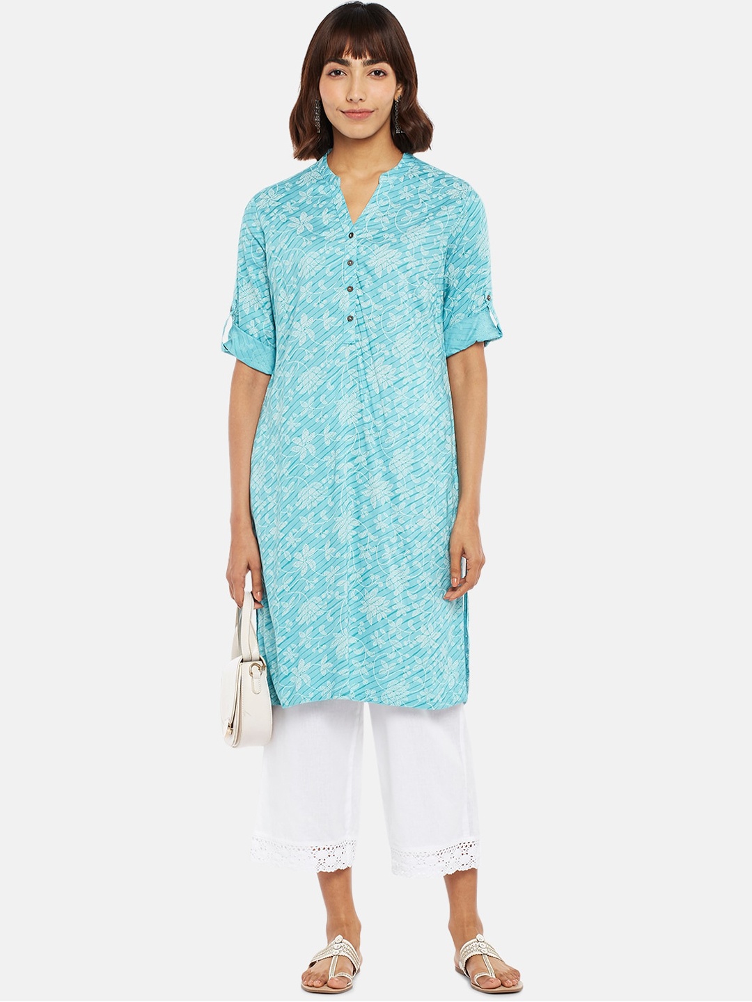 

RANGMANCH BY PANTALOONS Women Green Ethnic Motifs Printed Thread Work Kurta