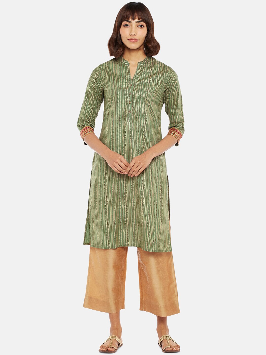 

RANGMANCH BY PANTALOONS Women Green Thread Work Kurta