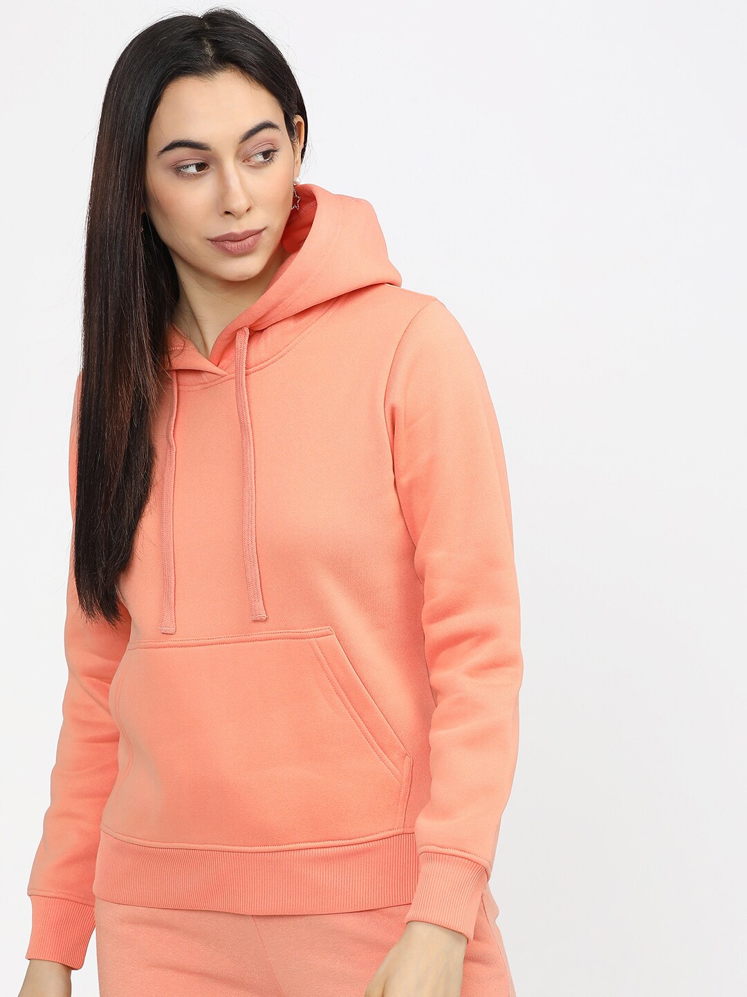 

Tokyo Talkies Women Peach Hooded Sweatshirt