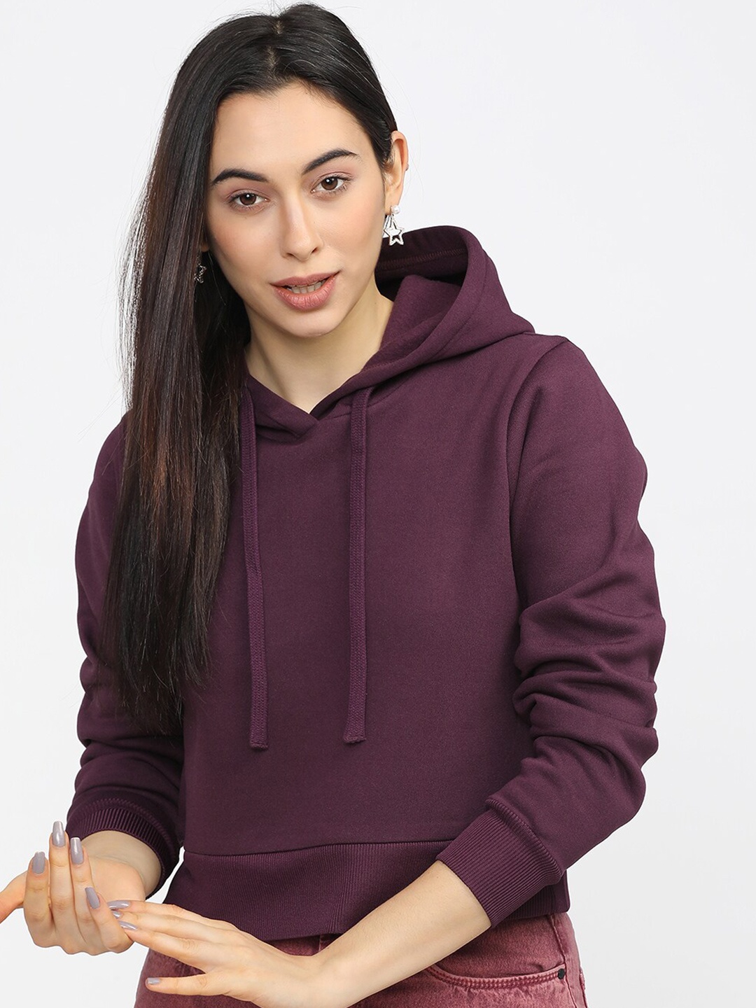 

Tokyo Talkies Women Purple Hooded Sweatshirt