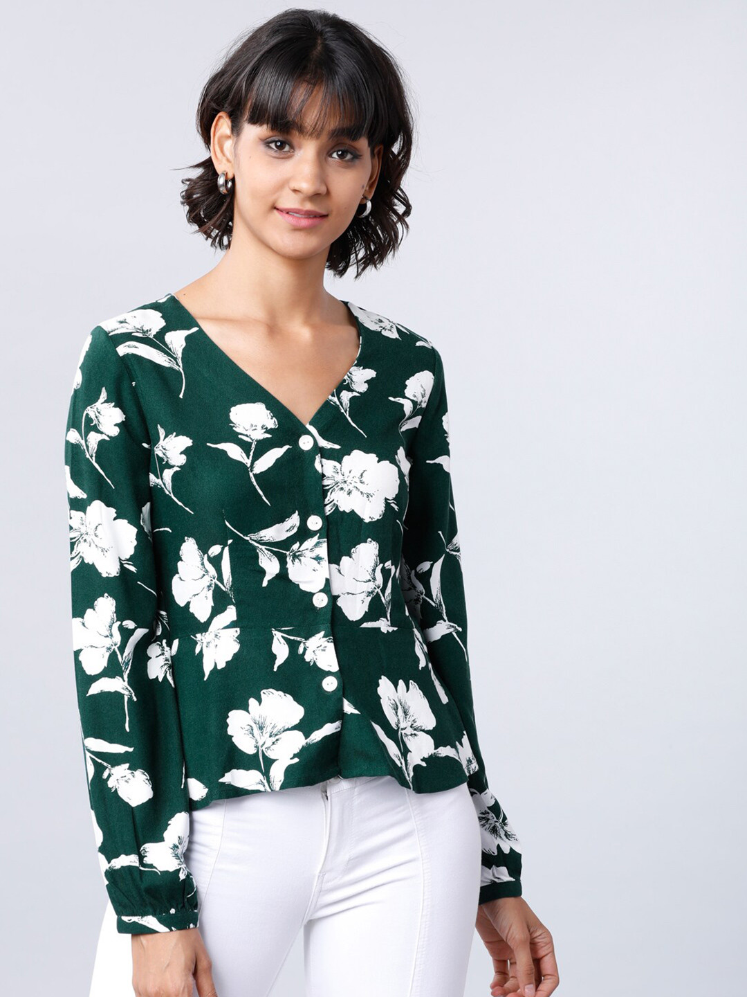 

Tokyo Talkies Green Floral Wrap Top