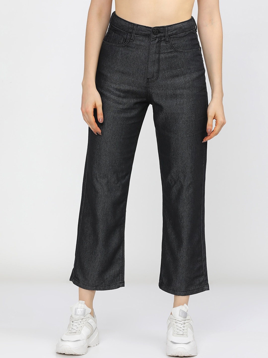 

Tokyo Talkies Women Black Wide Leg High-Rise Stretchable Jeans