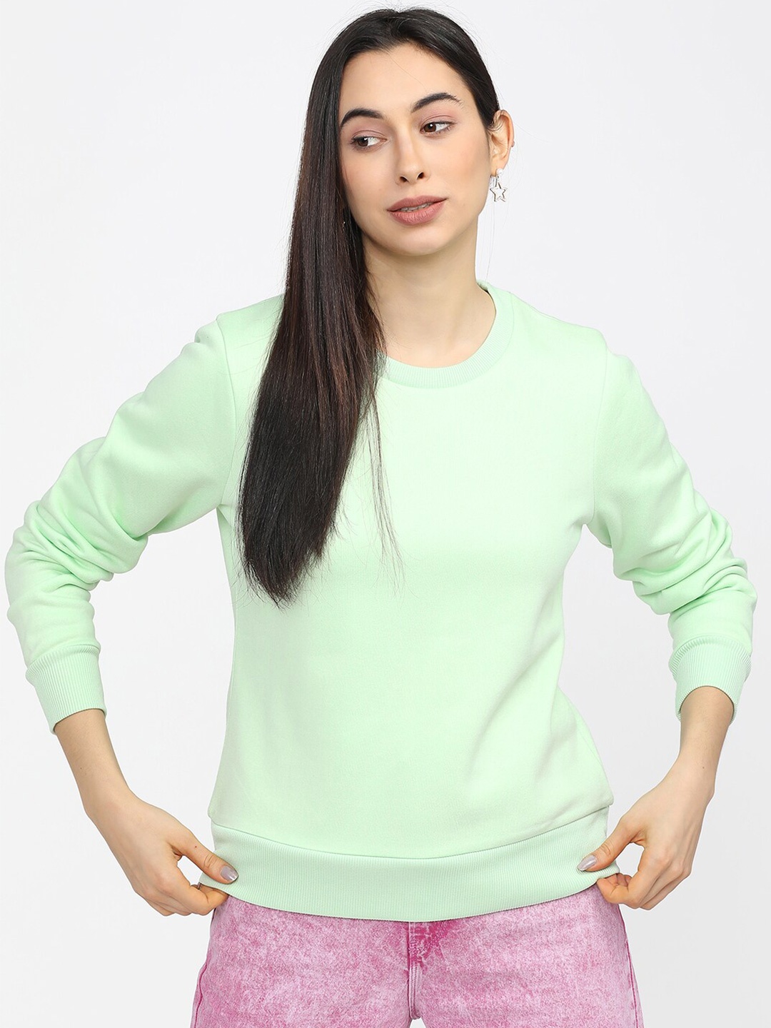 

Tokyo Talkies Women Green Solid Sweatshirt