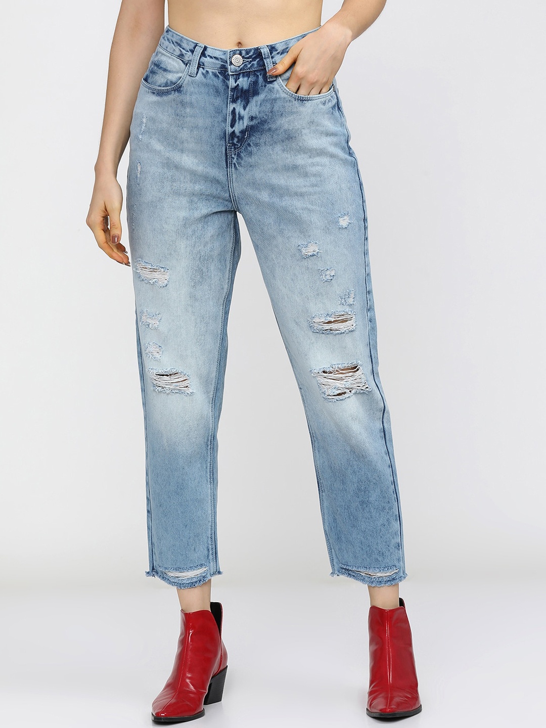 

Tokyo Talkies Women Blue Slim Fit High-Rise Heavily Distressed Stretchable Jeans