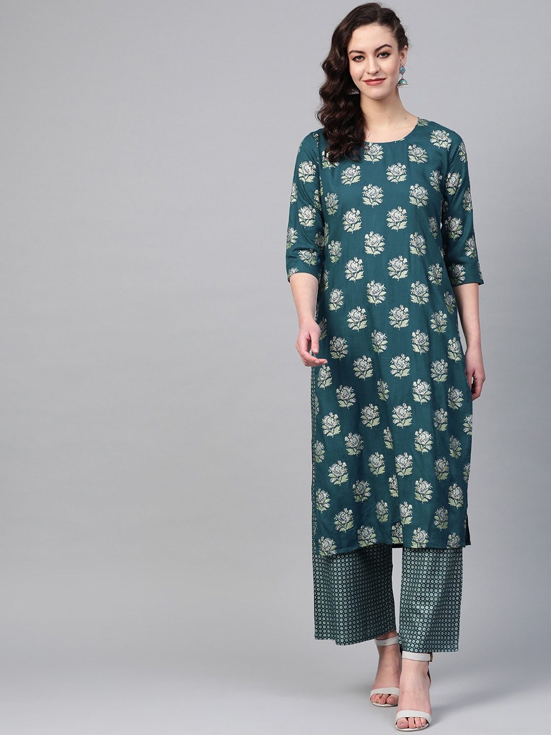 

Yuris Women Teal Ethnic Motifs Printed Regular Pure Cotton Kurta with Palazzos