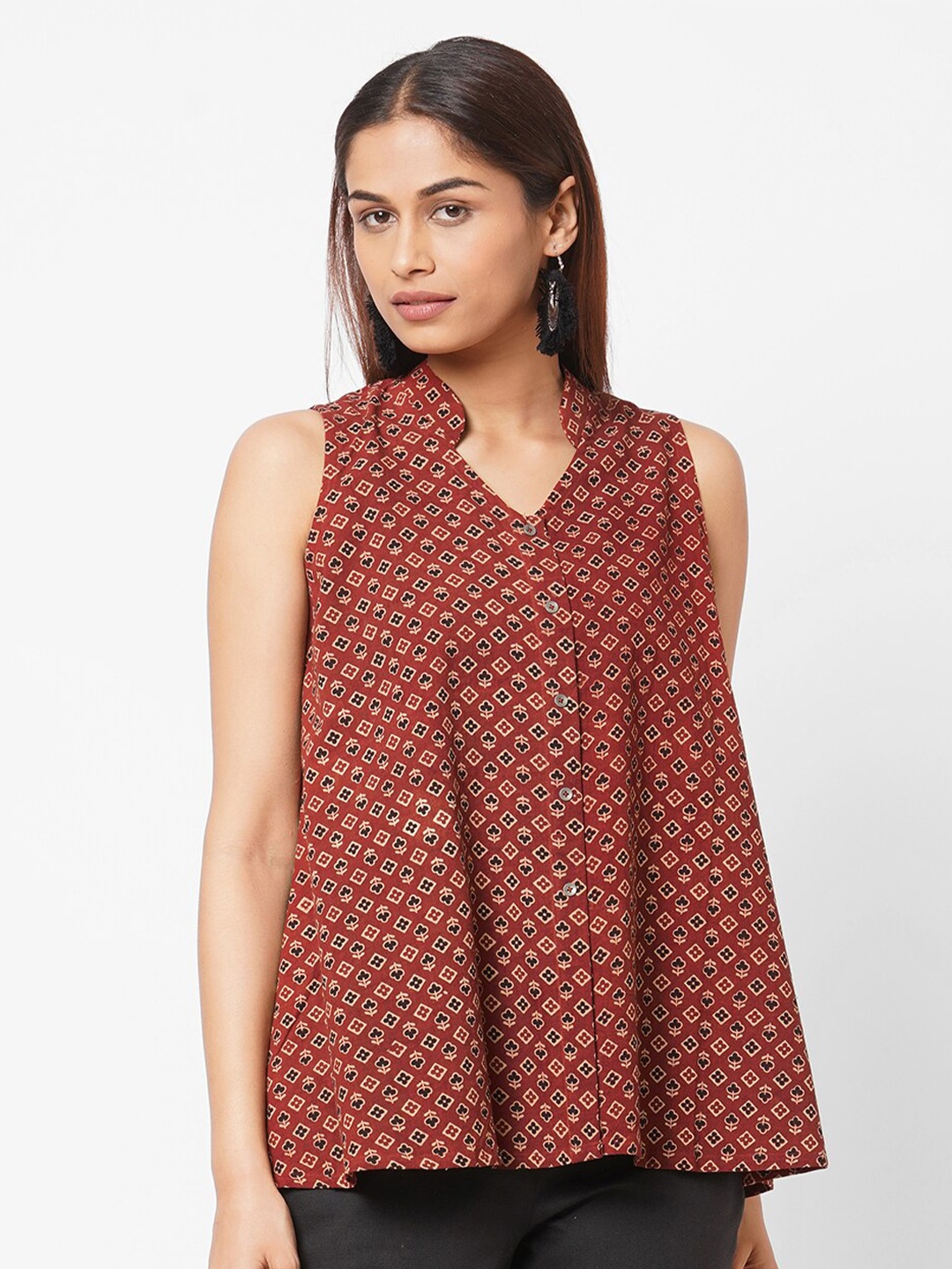 

KAMI KUBI Rust Geometric A-Line Top