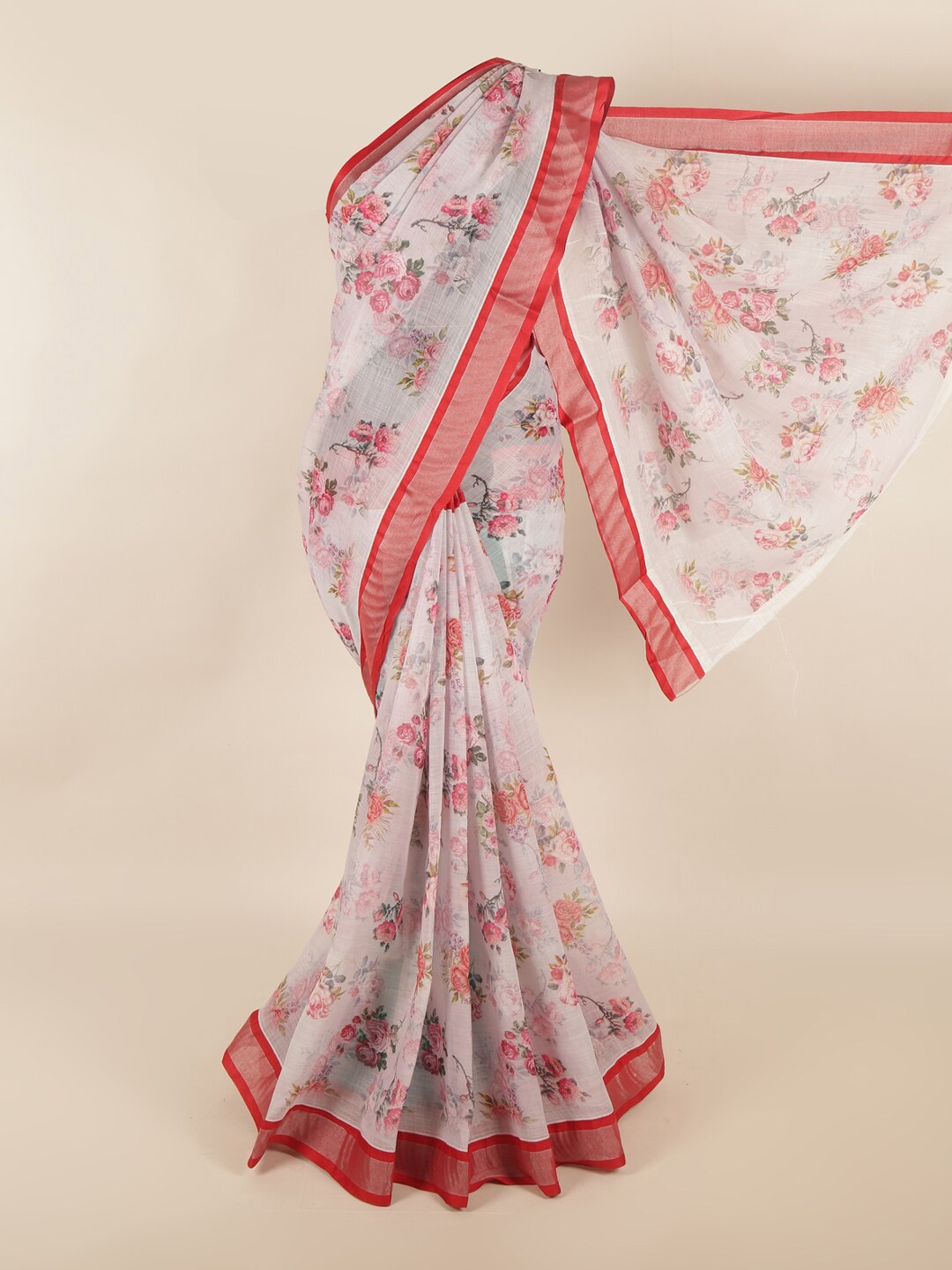 

Pothys Pink & White Floral Silk Cotton Saree