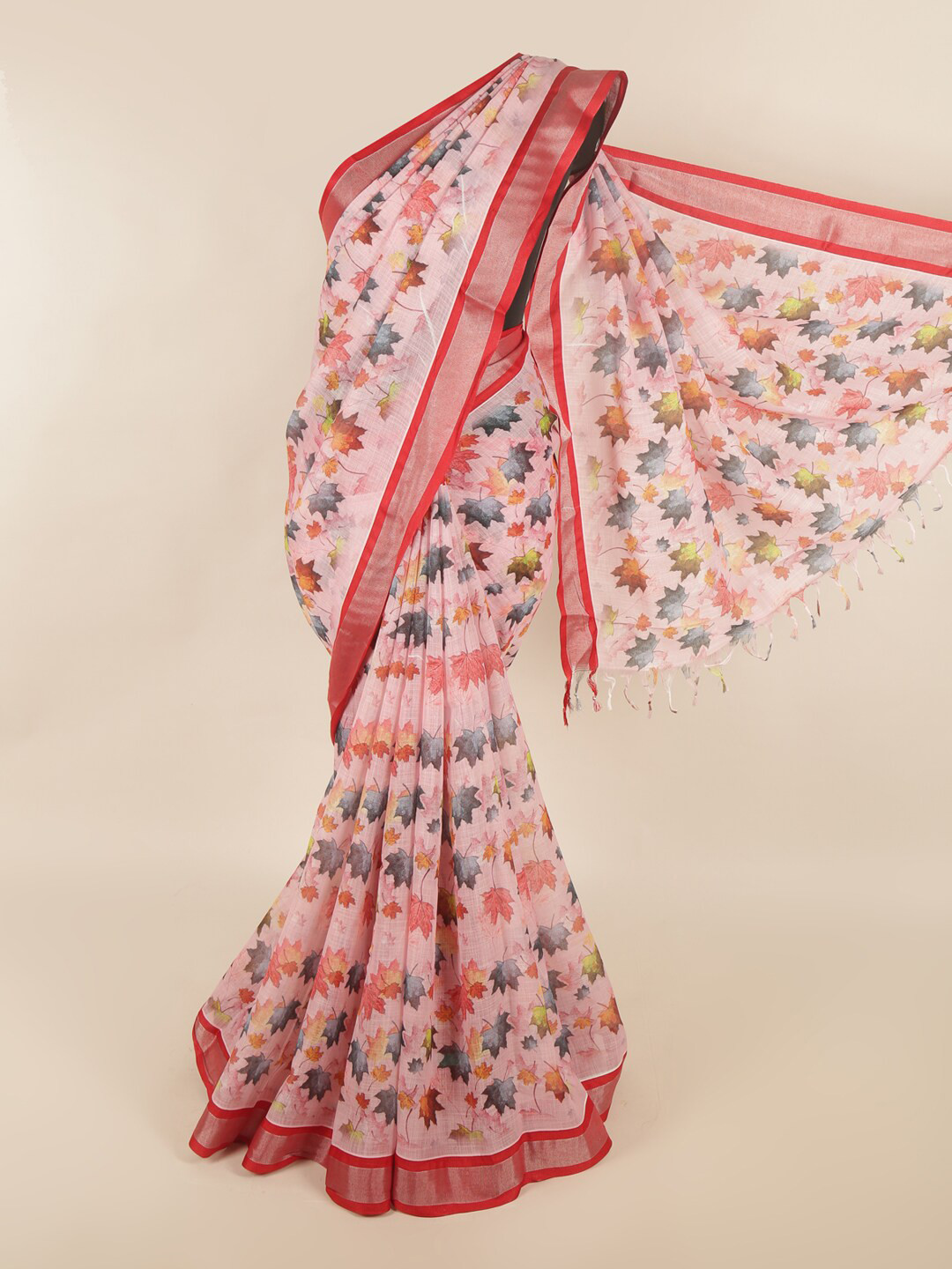

Pothys Pink & Grey Floral Silk Cotton Saree