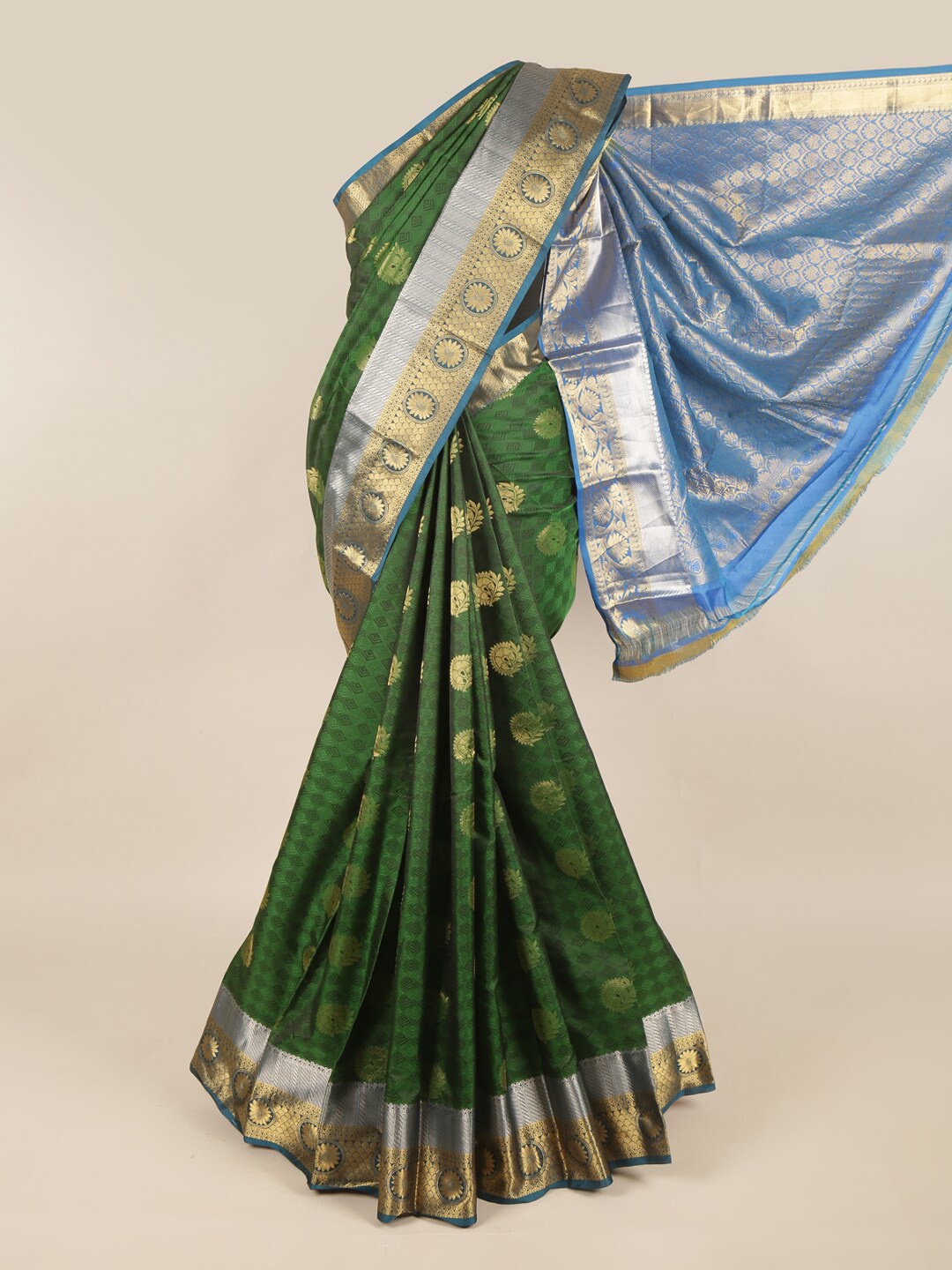 

Pothys Green & Blue Floral Pure Silk Saree