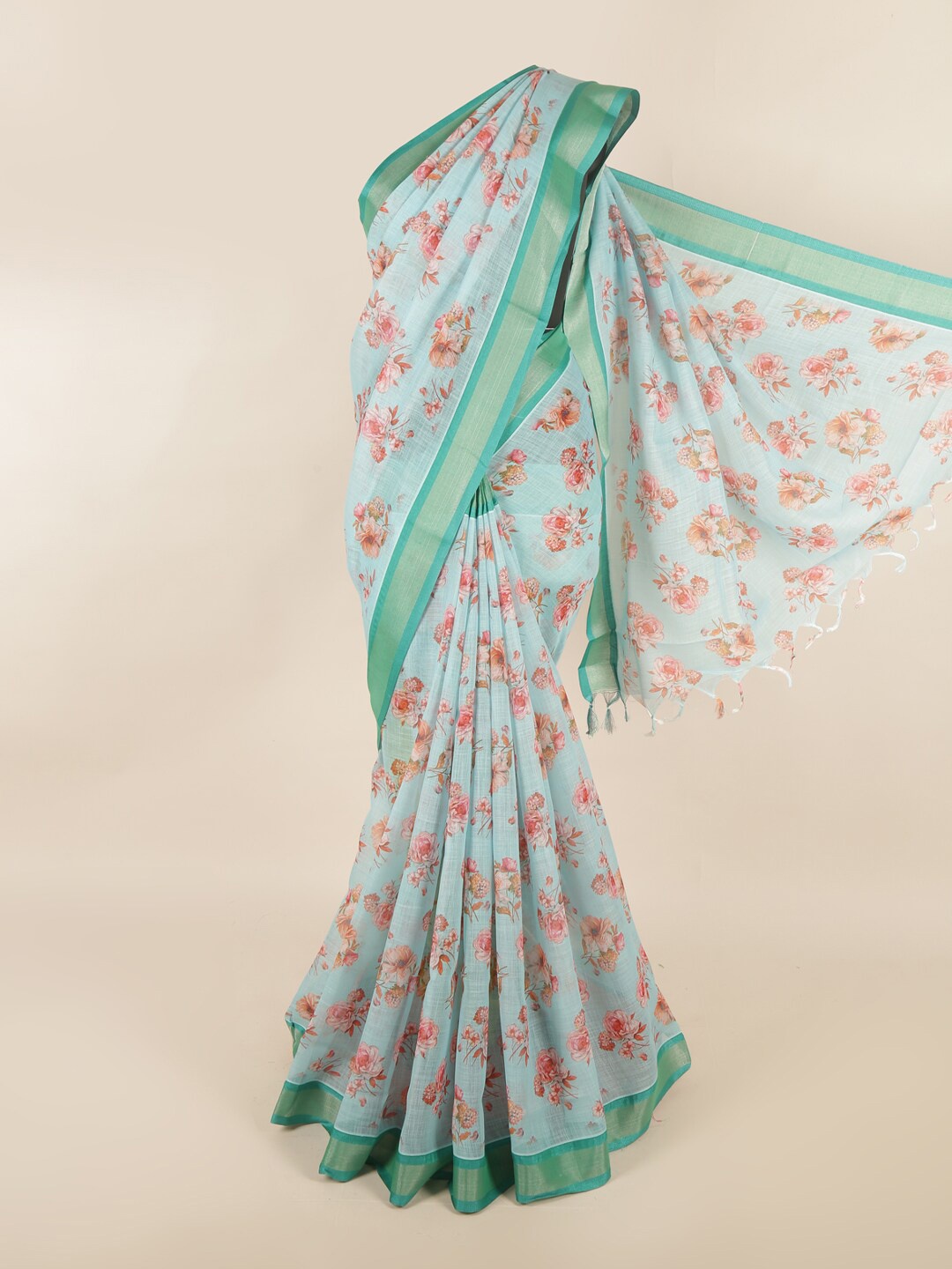 

Pothys Blue & Green Floral Silk Cotton Saree