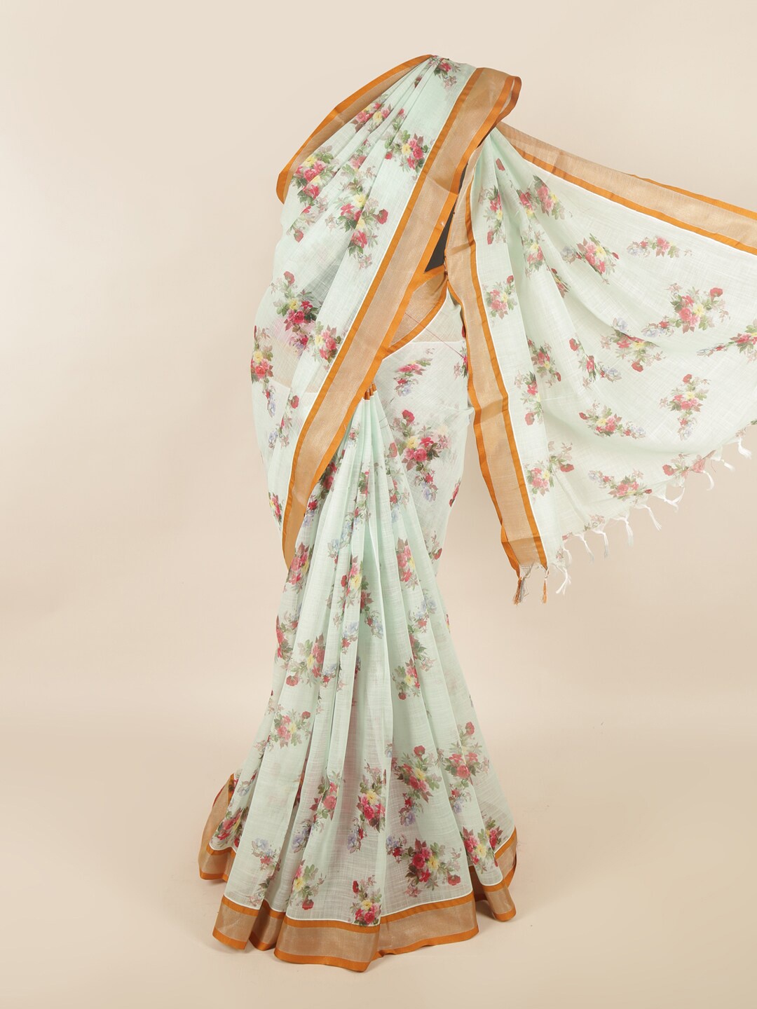 

Pothys Blue & Pink Floral Zari Silk Cotton Saree