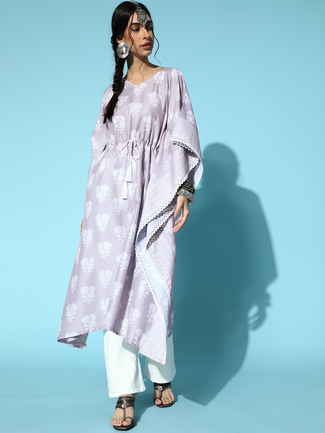 

Sangria Charming Purple Art Silk Kaftan Kurta