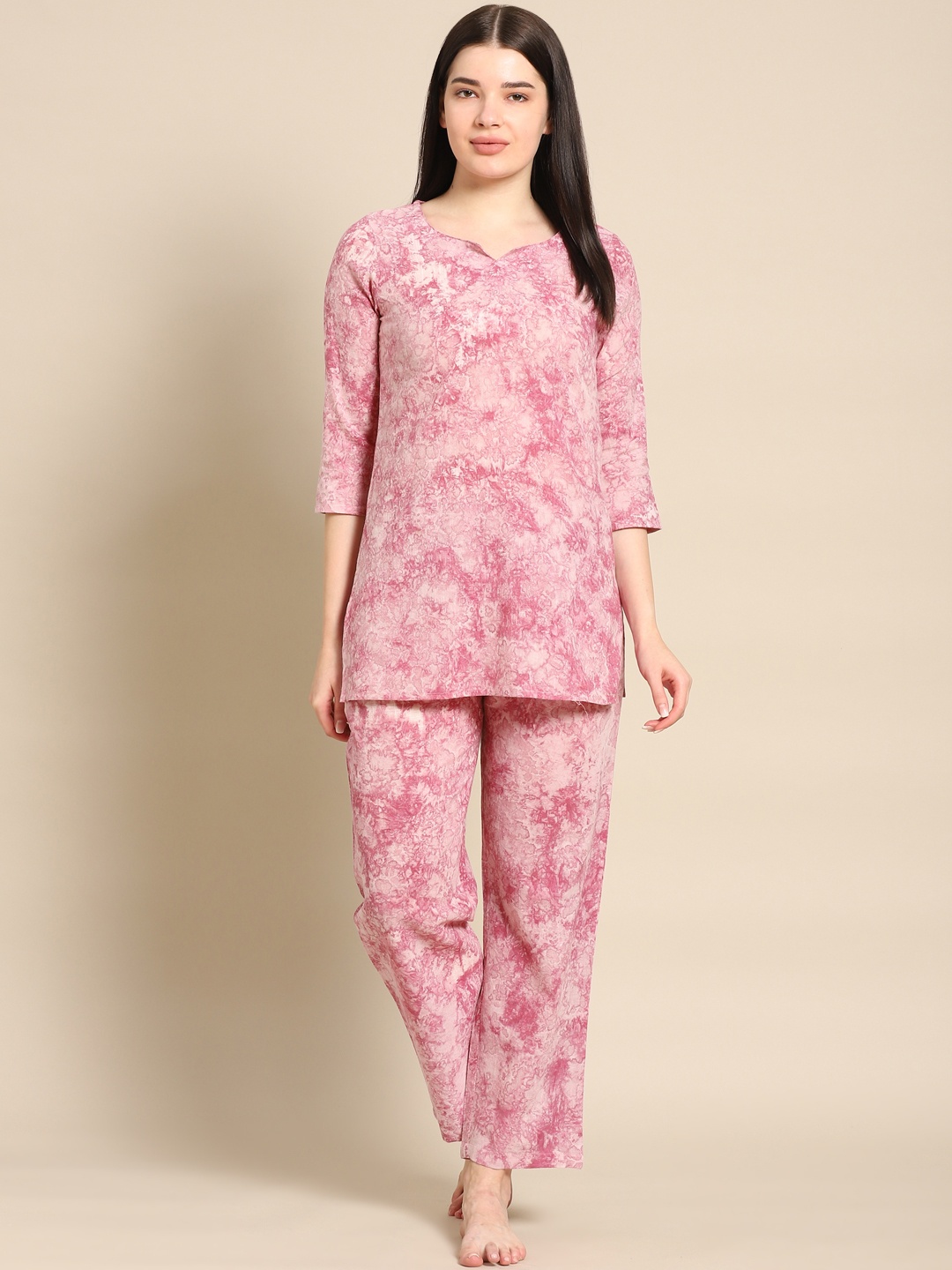 

Prakrti Women Pink Tie and Dye Night suit