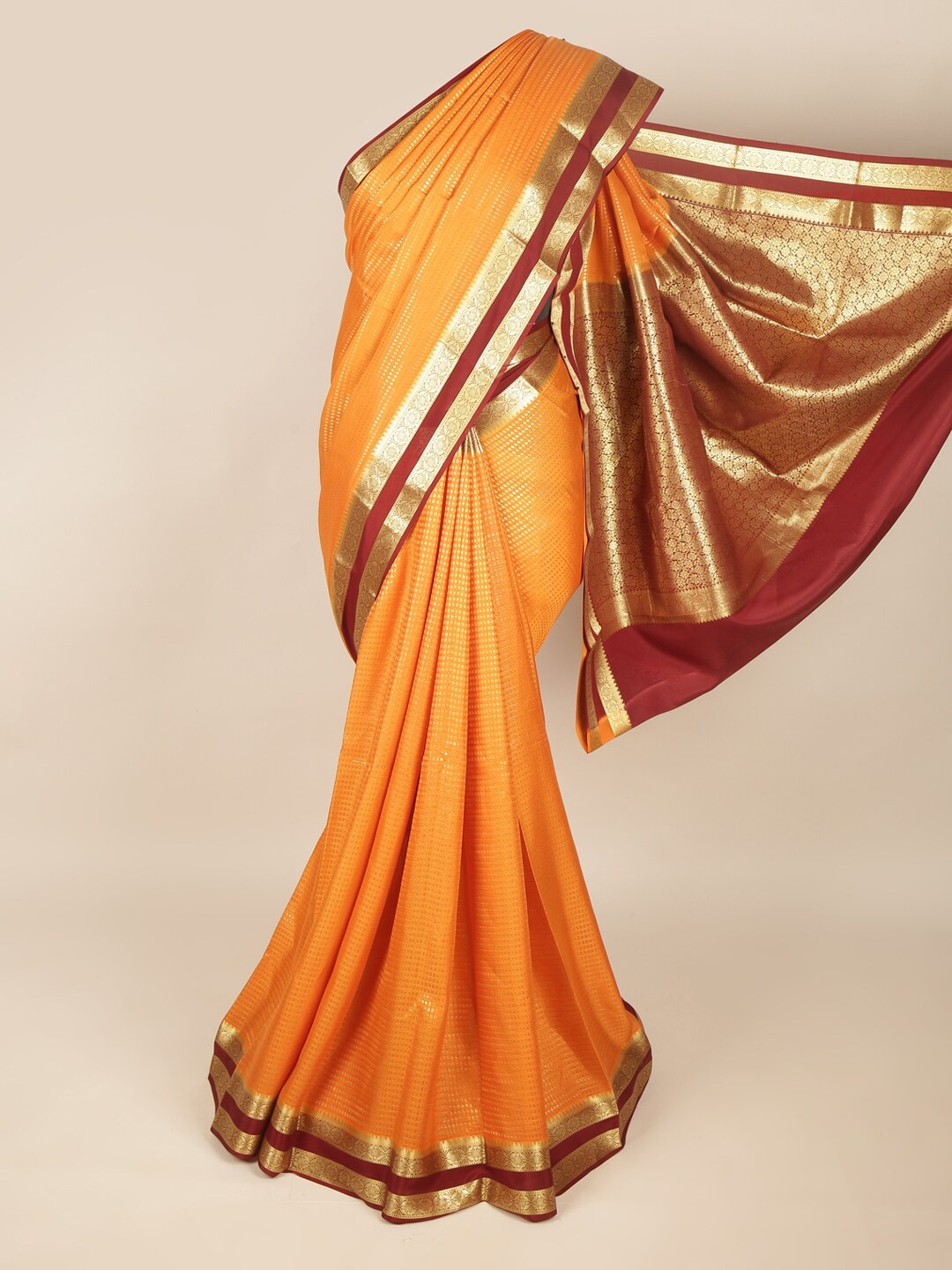 

Pothys Orange & Brown Woven Design Art Silk Saree